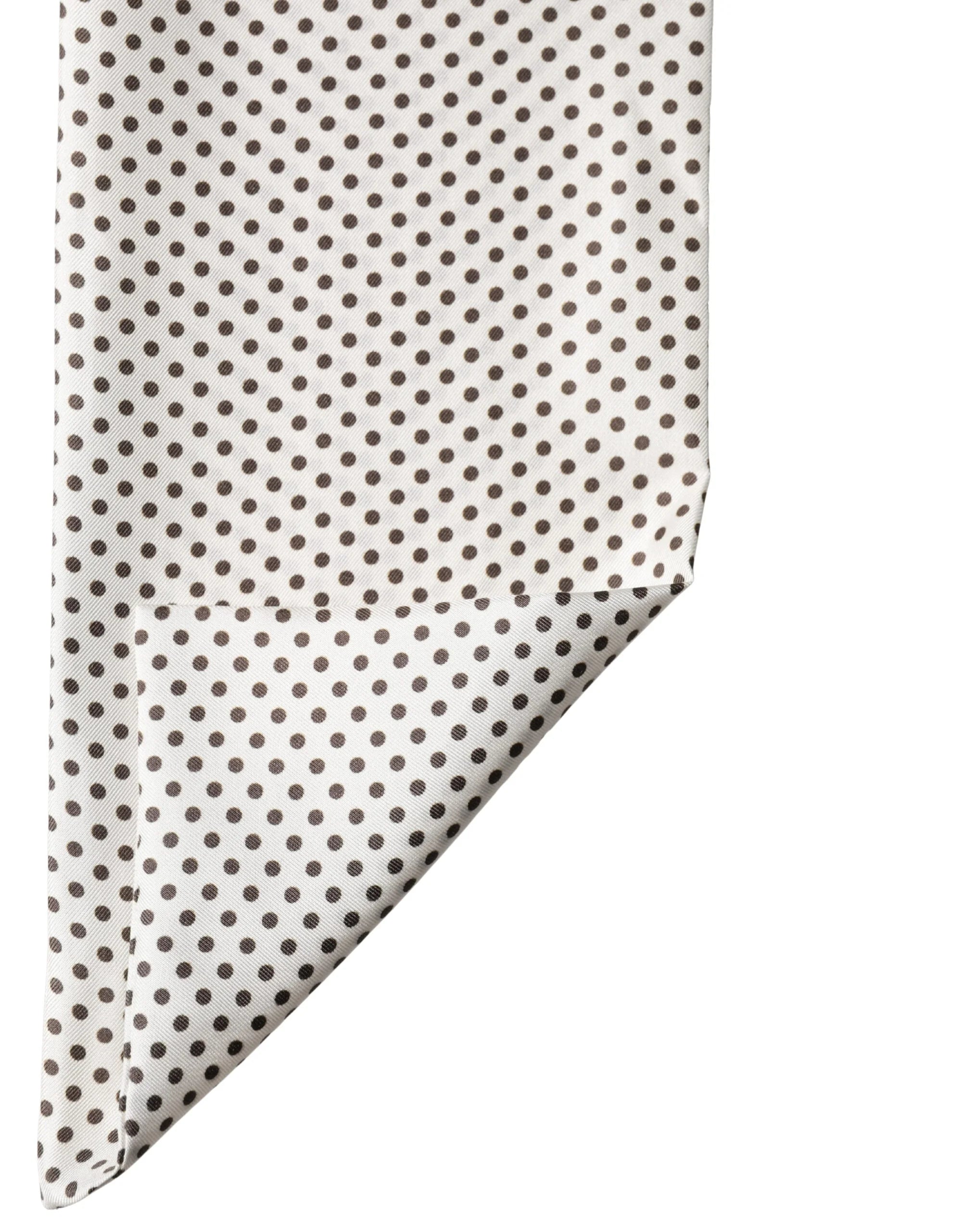 Dolce & Gabbana White Brown Polka Dot Silk Bandeau Neck Wrap 151cm x 13cm Scarf