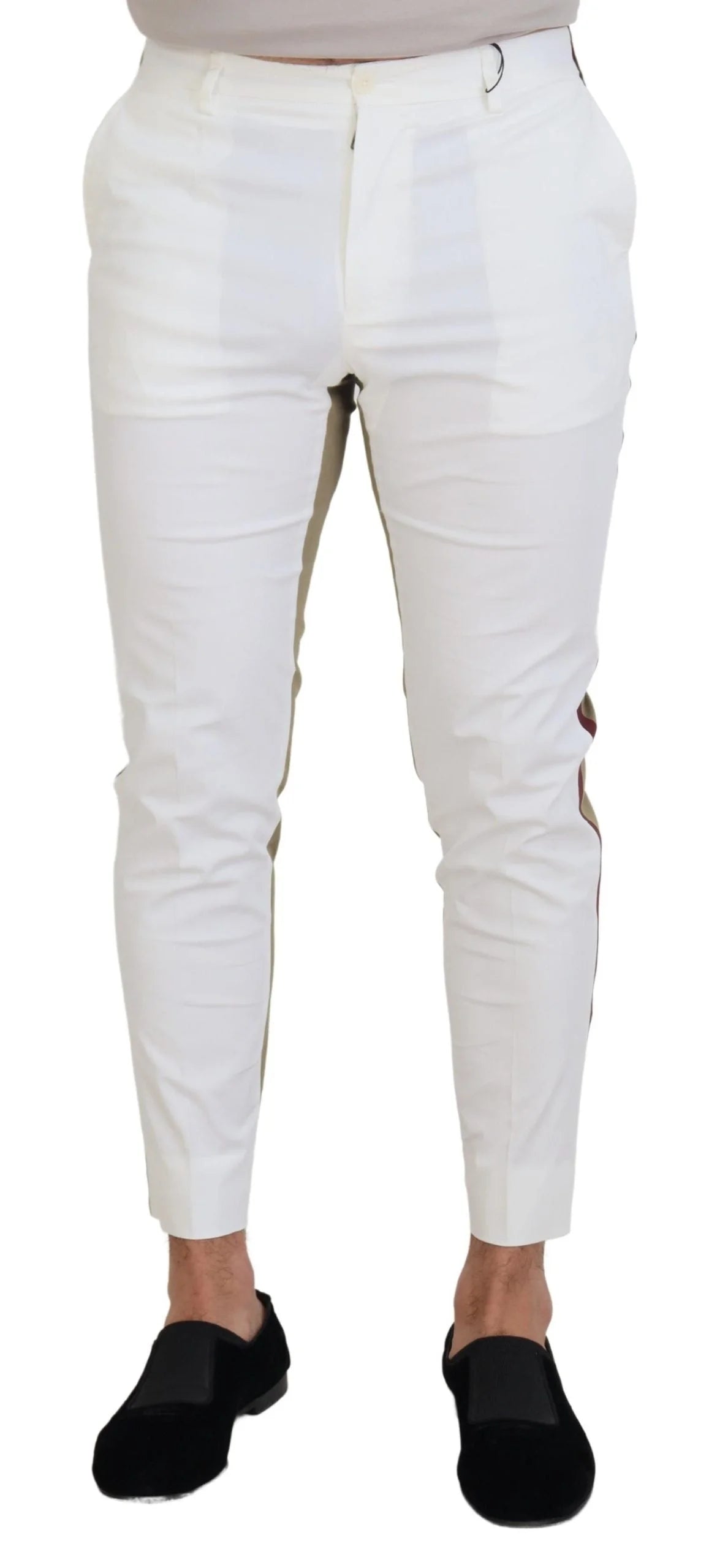 Dolce & Gabbana White Brown Slim Fit Chino Pants - IT48 | M - Chinos