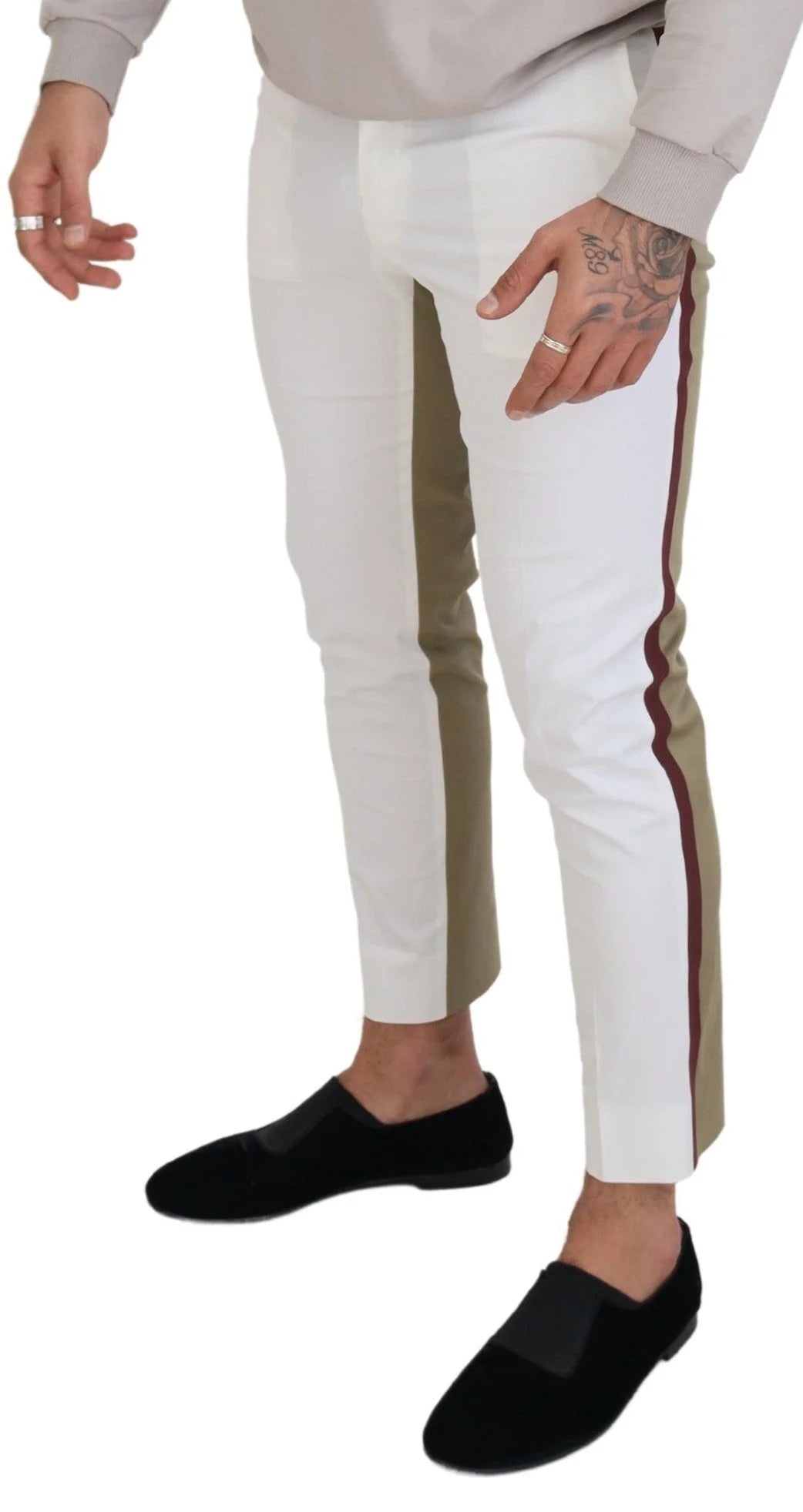 Dolce & Gabbana White Brown Slim Fit Chino Pants - IT48 | M - Chinos
