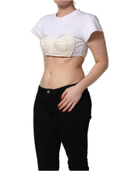 Dolce & Gabbana White Bustier Short Sleeve CrewNeck Cropped Top - IT40|S