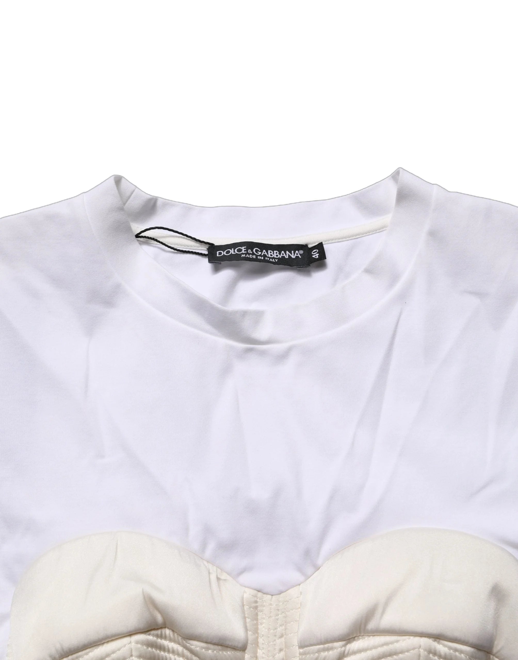 Dolce & Gabbana White Bustier Short Sleeve CrewNeck Cropped Top - IT40|S