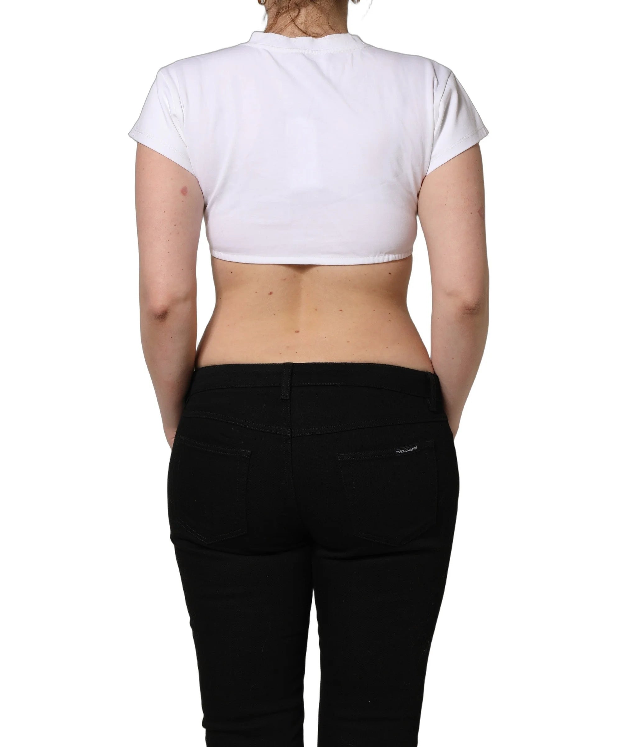 Dolce & Gabbana White Bustier Short Sleeve CrewNeck Cropped Top - IT40|S