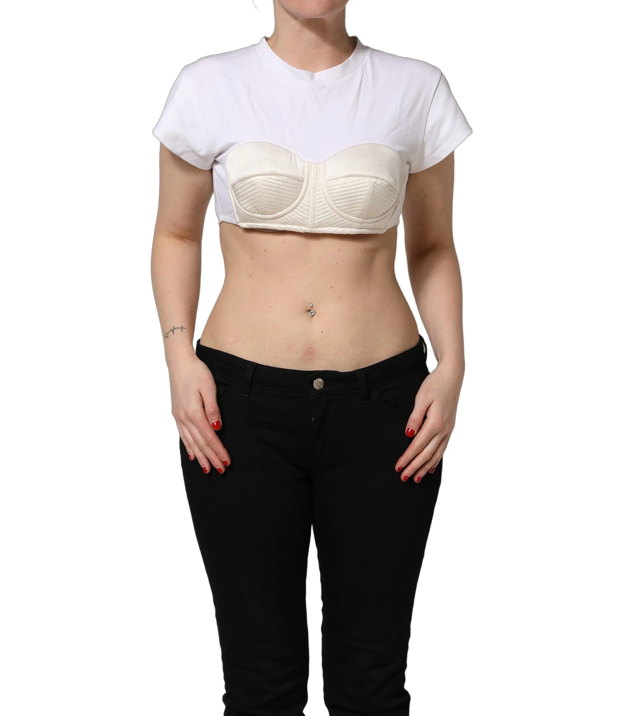 Dolce & Gabbana White Bustier Short Sleeve CrewNeck Cropped Top - IT40|S
