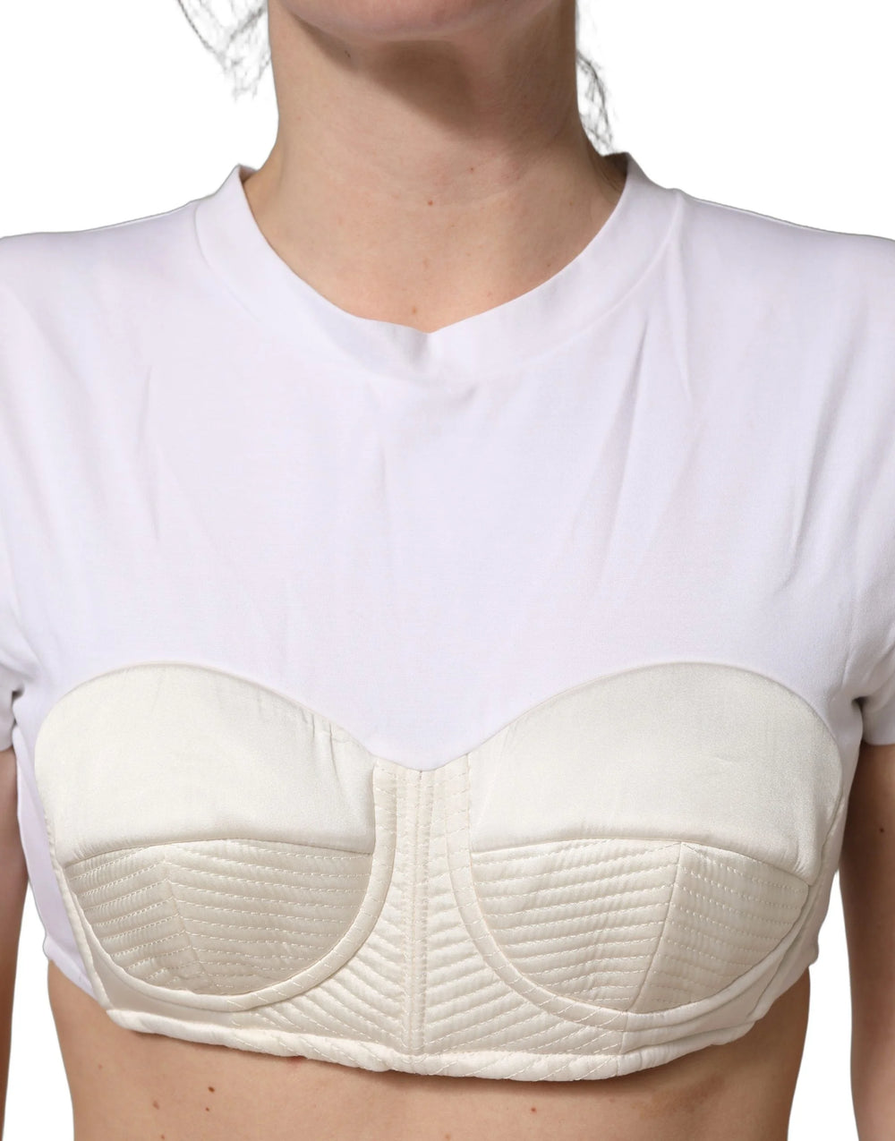 Dolce & Gabbana White Bustier Short Sleeve CrewNeck Cropped Top - IT40|S