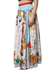 Dolce & Gabbana White Calendar Print Cotton Gathered Maxi Skirt - IT36|XXS