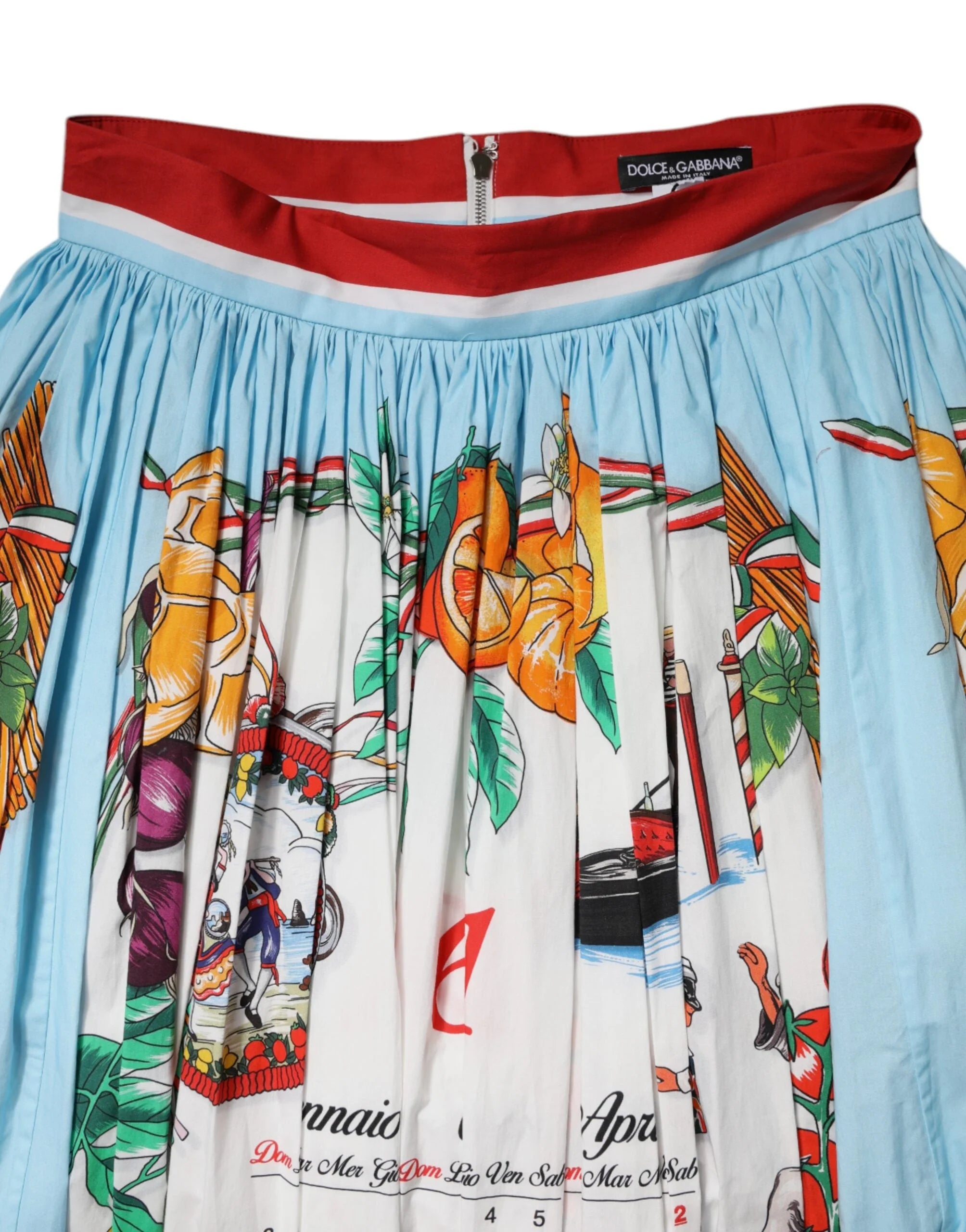 Dolce & Gabbana White Calendar Print Cotton Gathered Maxi Skirt - IT36|XXS