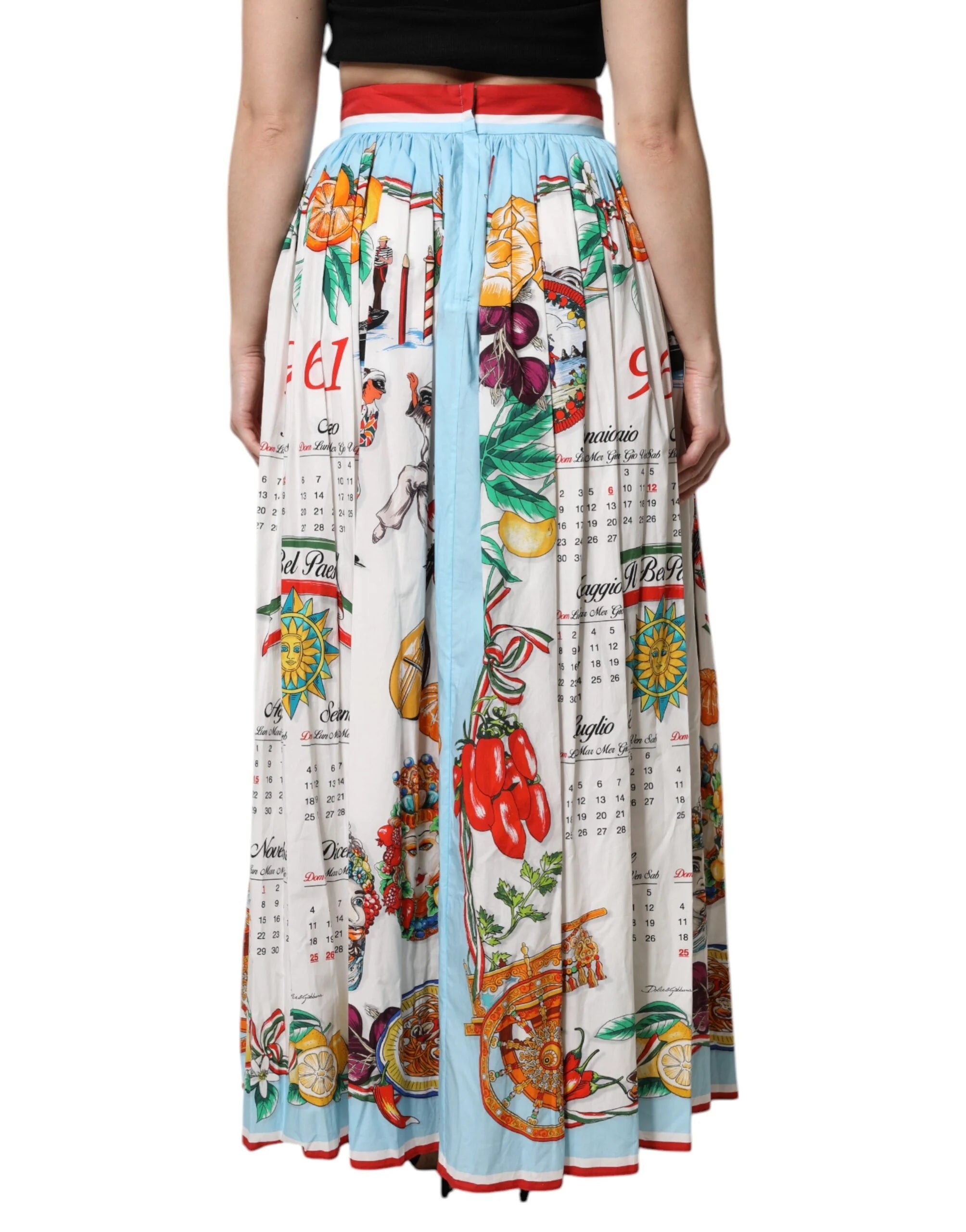 Dolce & Gabbana White Calendar Print Cotton Gathered Maxi Skirt - IT36|XXS - Skirts