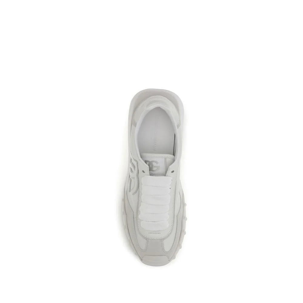 Dolce & Gabbana White Calf Leather Bos Taurus Athletic Sneakers