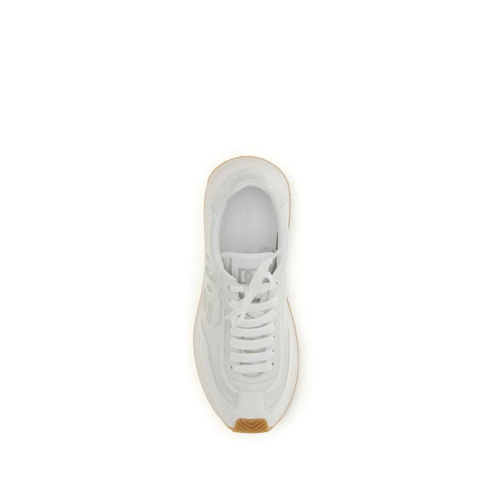 Dolce & Gabbana White Calf Leather Bos Taurus Athletic Sneakers