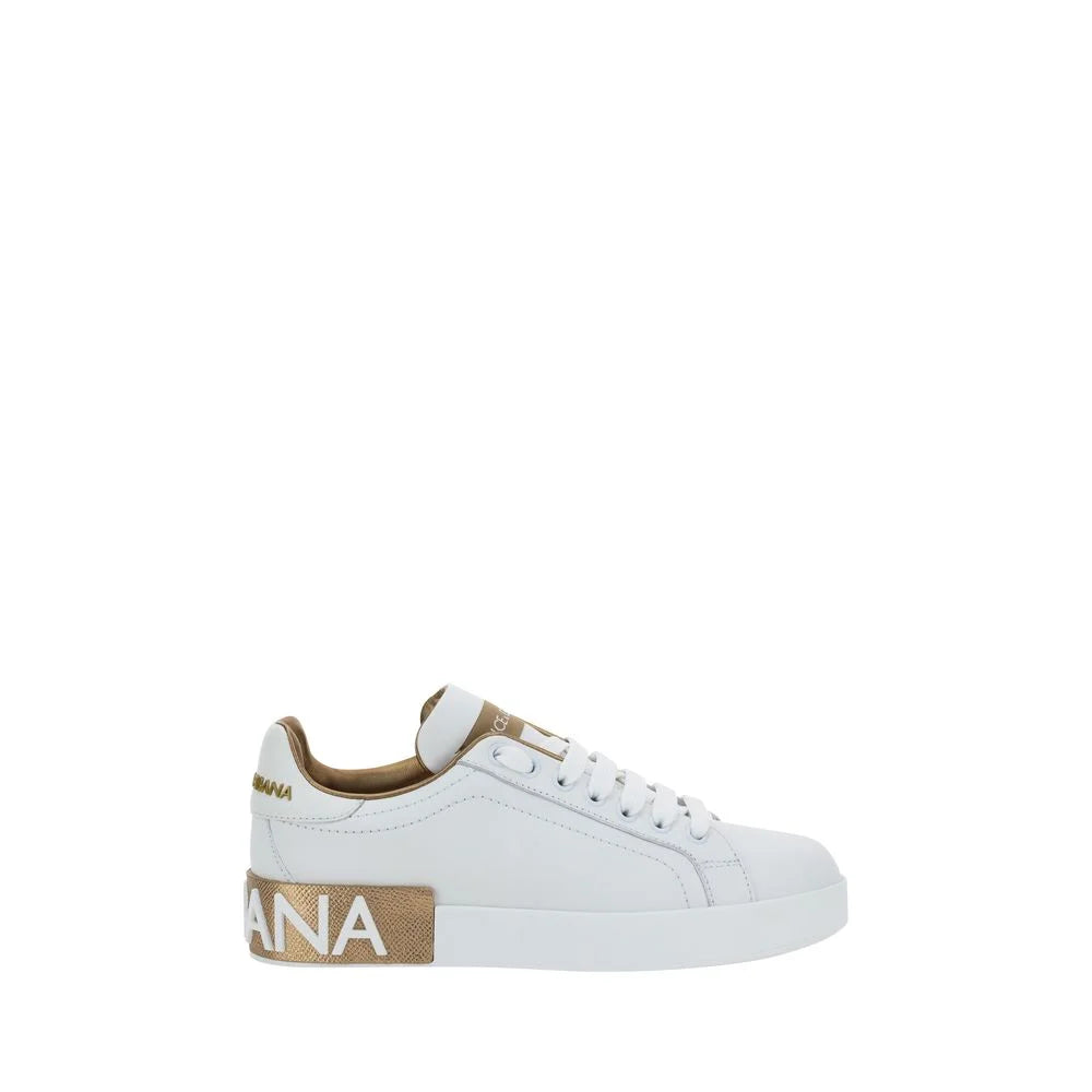 Dolce & Gabbana White Calf Leather Bos Taurus Low Top Sneakers - Sneakers