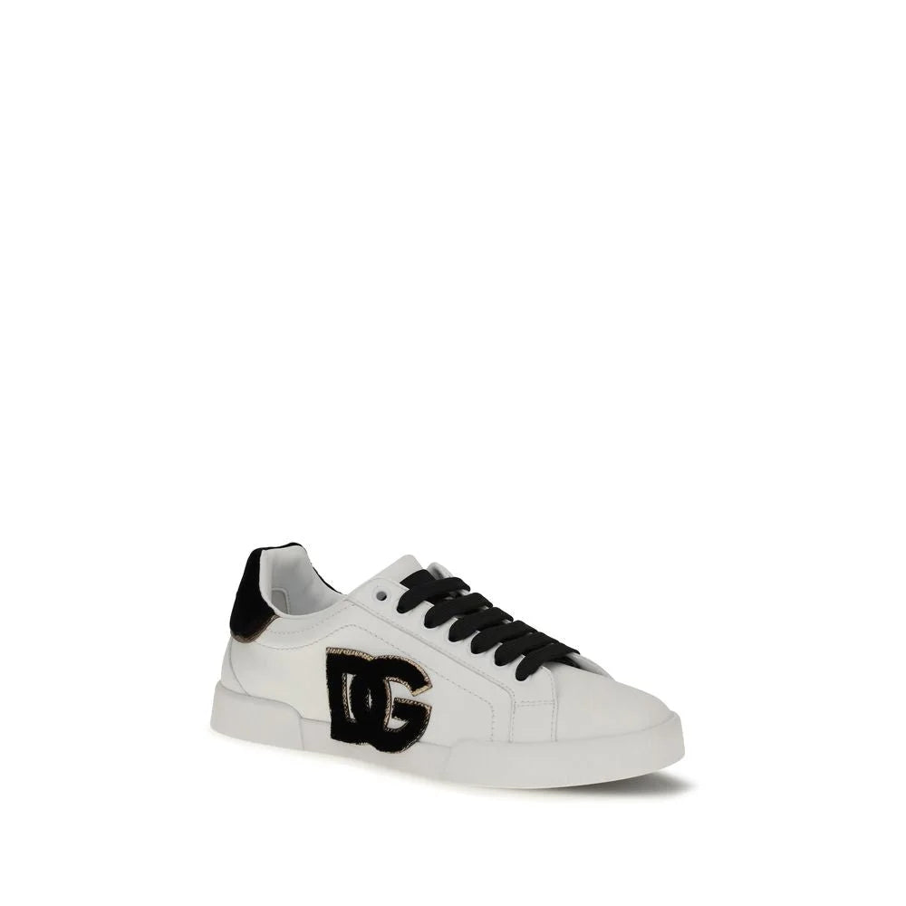Dolce & Gabbana White Calf Leather Bos Taurus Low Top Sneakers