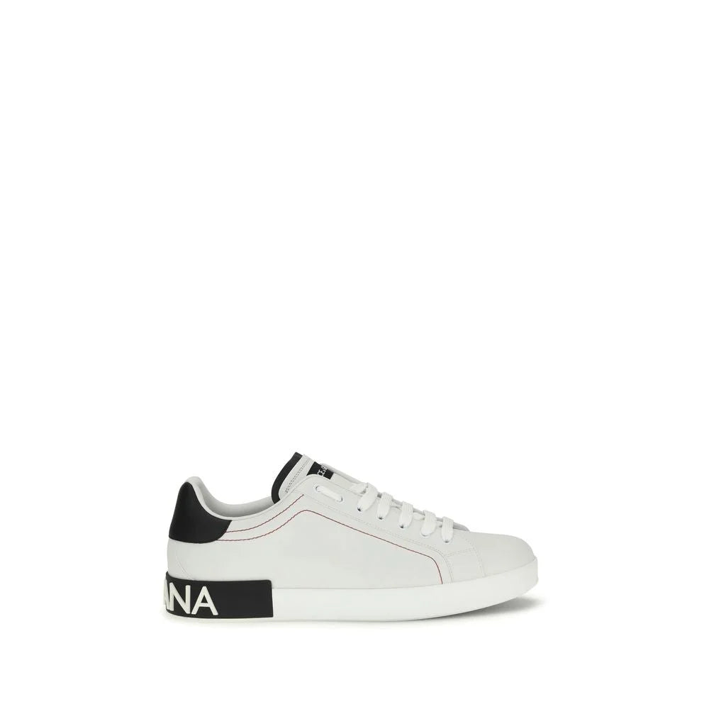 Dolce & Gabbana White Calf Leather Bos Taurus Low Top Sneakers