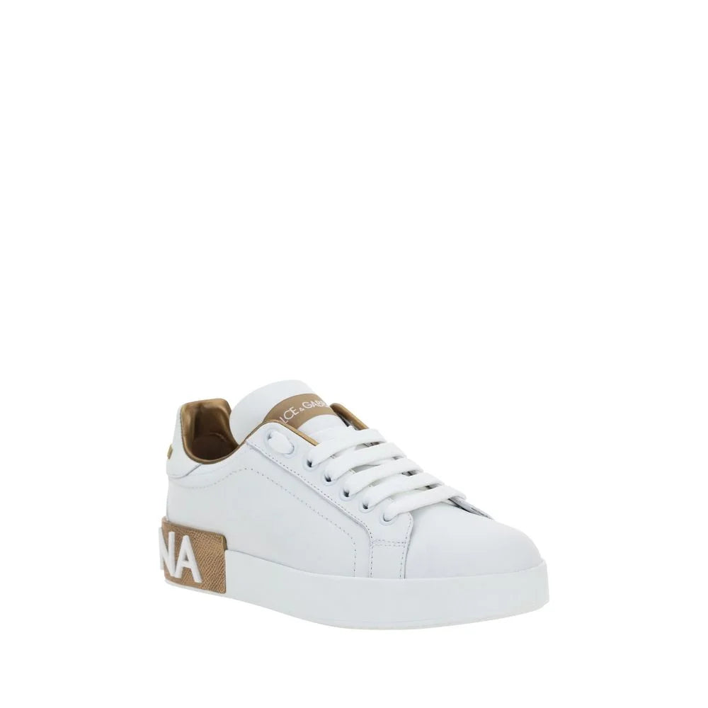 Dolce & Gabbana White Calf Leather Bos Taurus Low Top Sneakers - Sneakers