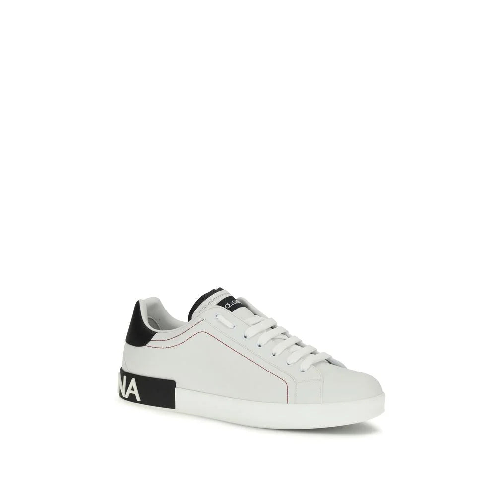 Dolce & Gabbana White Calf Leather Bos Taurus Low Top Sneakers