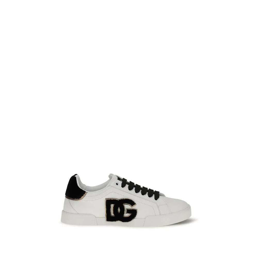 Dolce & Gabbana White Calf Leather Bos Taurus Low Top Sneakers