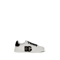 Dolce & Gabbana White Calf Leather Bos Taurus Low Top Sneakers