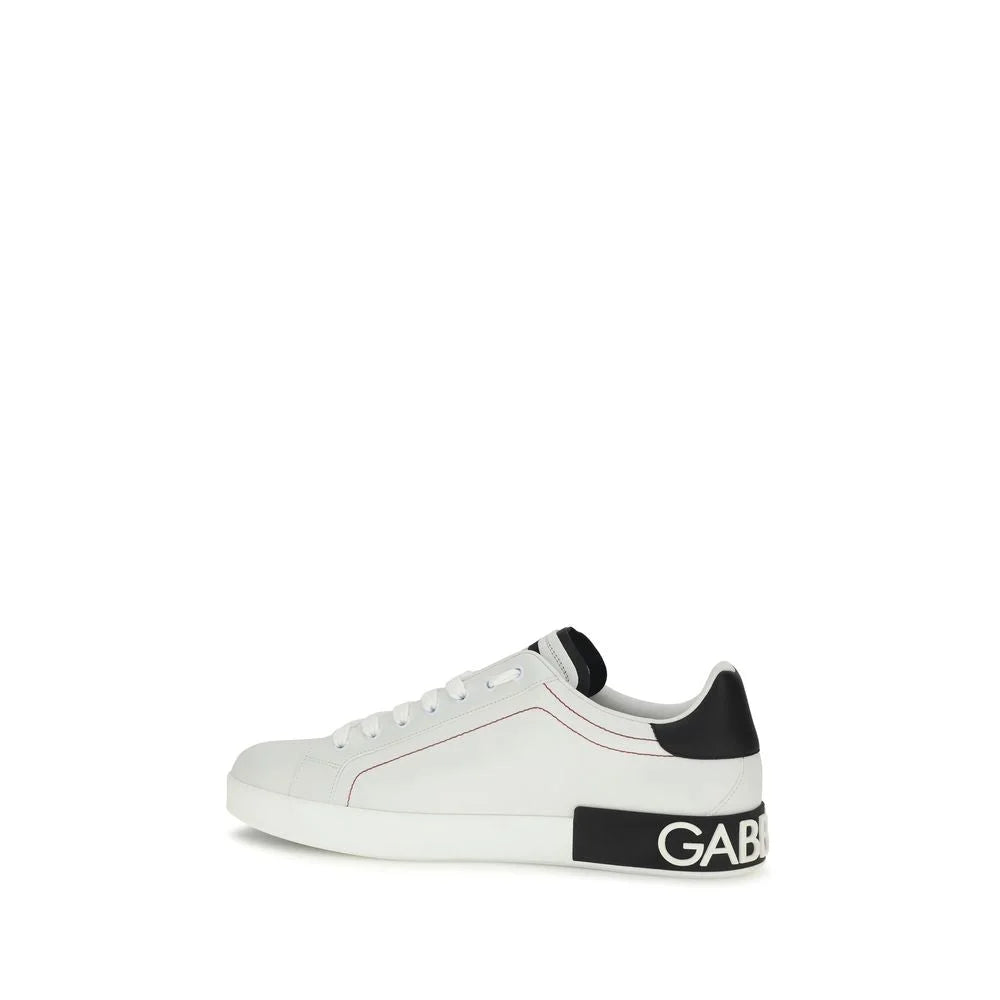 Dolce & Gabbana White Calf Leather Bos Taurus Low Top Sneakers