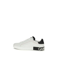 Dolce & Gabbana White Calf Leather Bos Taurus Low Top Sneakers