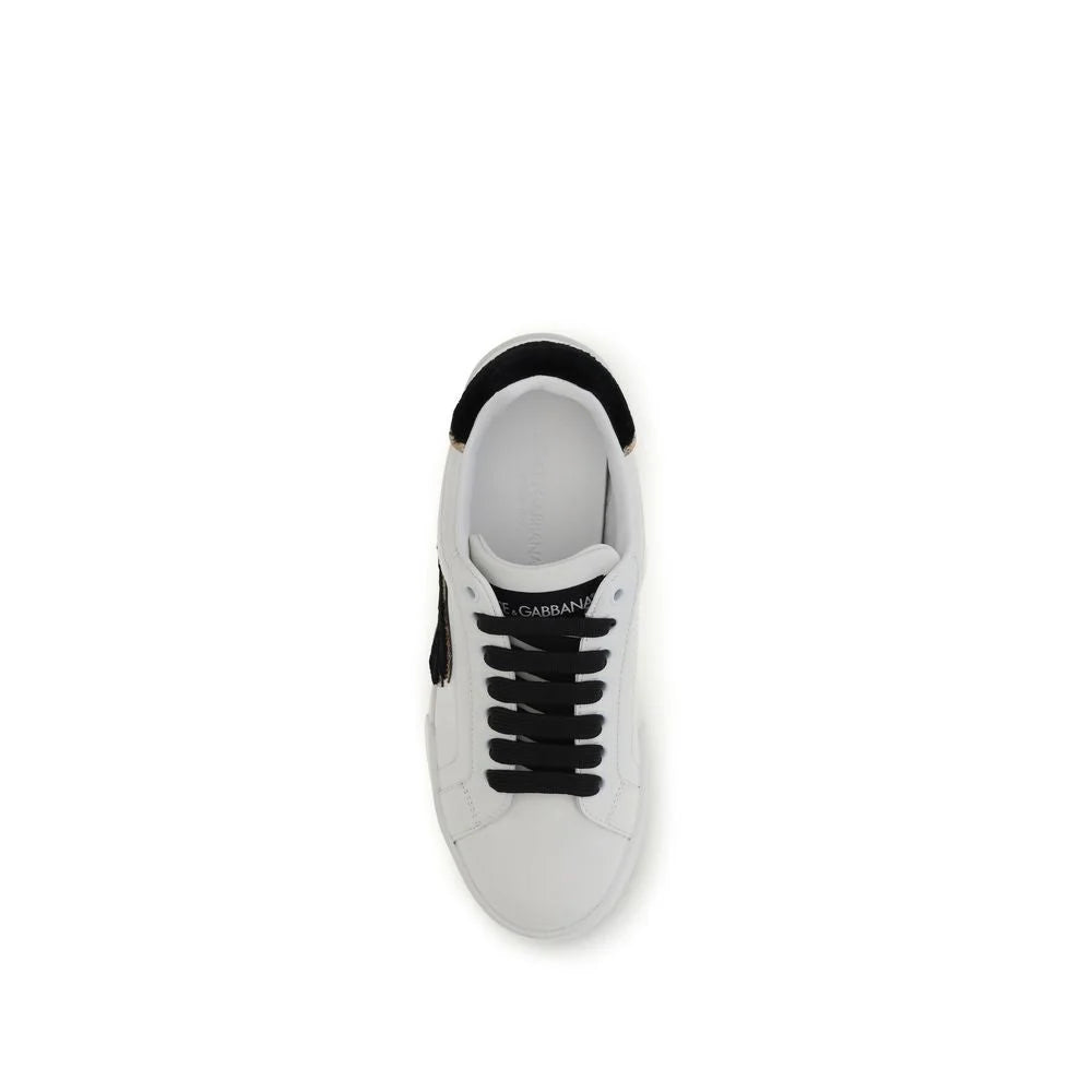 Dolce & Gabbana White Calf Leather Bos Taurus Low Top Sneakers
