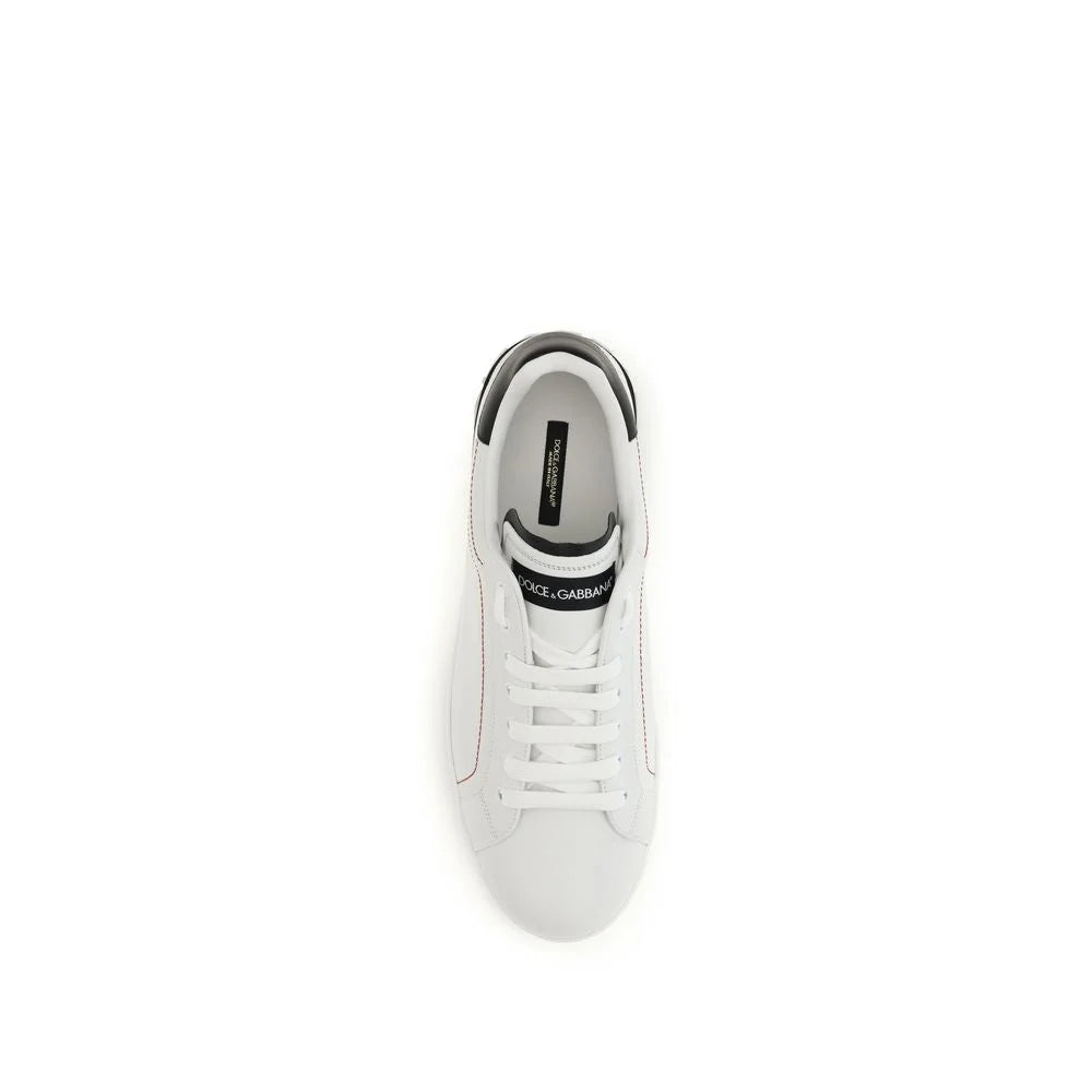 Dolce & Gabbana White Calf Leather Bos Taurus Low Top Sneakers