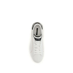 Dolce & Gabbana White Calf Leather Bos Taurus Low Top Sneakers