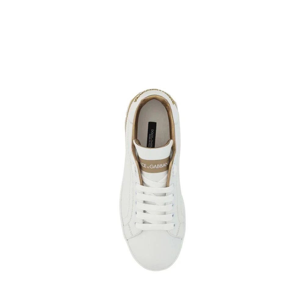 Dolce & Gabbana White Calf Leather Bos Taurus Low Top Sneakers - Sneakers