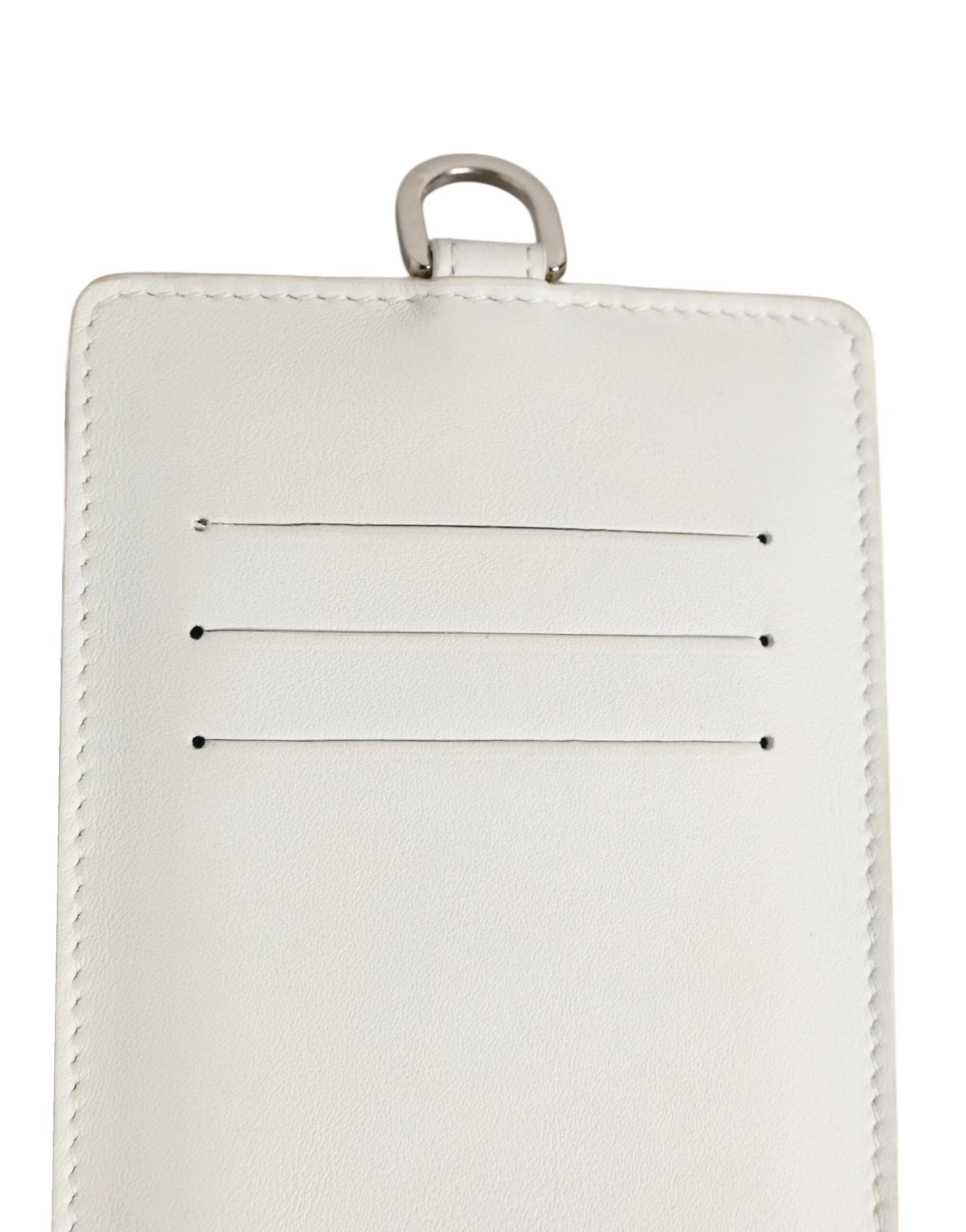 Dolce & Gabbana White Calf Leather Lanyard Logo Card Holder Men Wallet - Card Cases