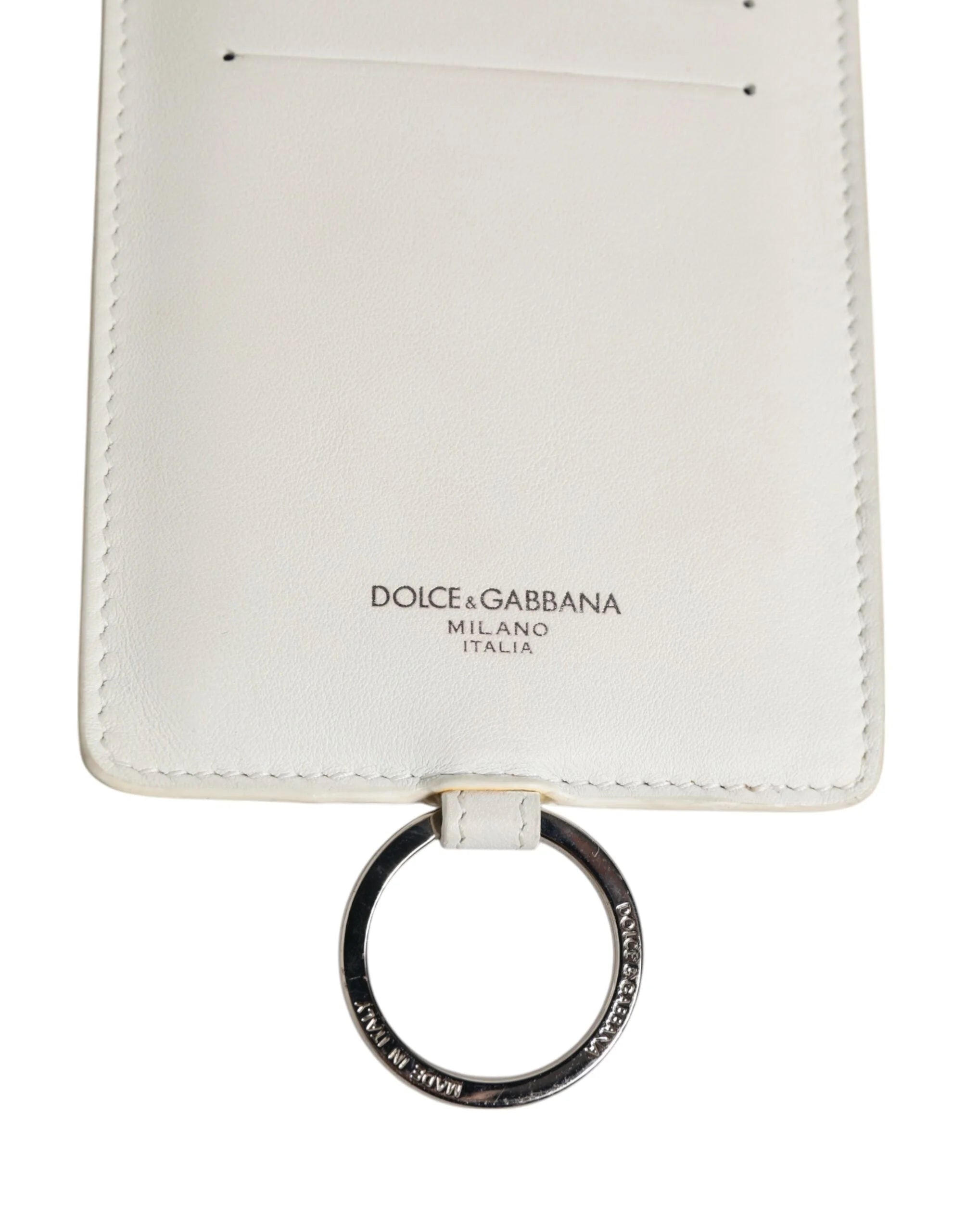 Dolce & Gabbana White Calf Leather Lanyard Logo Card Holder Men Wallet - Card Cases