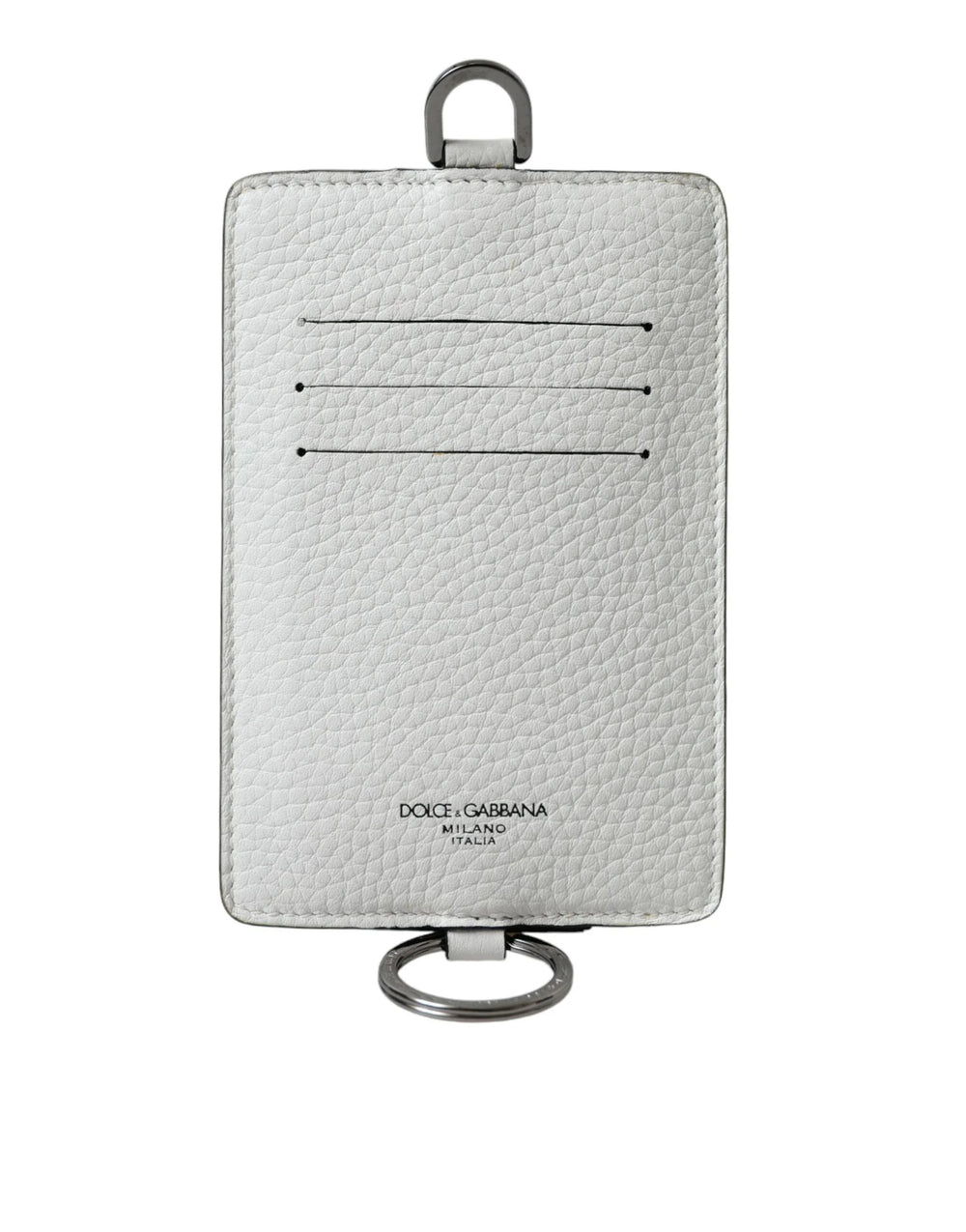 Dolce & Gabbana White Calf Leather Lanyard Logo Card Holder Wallet - Card Cases