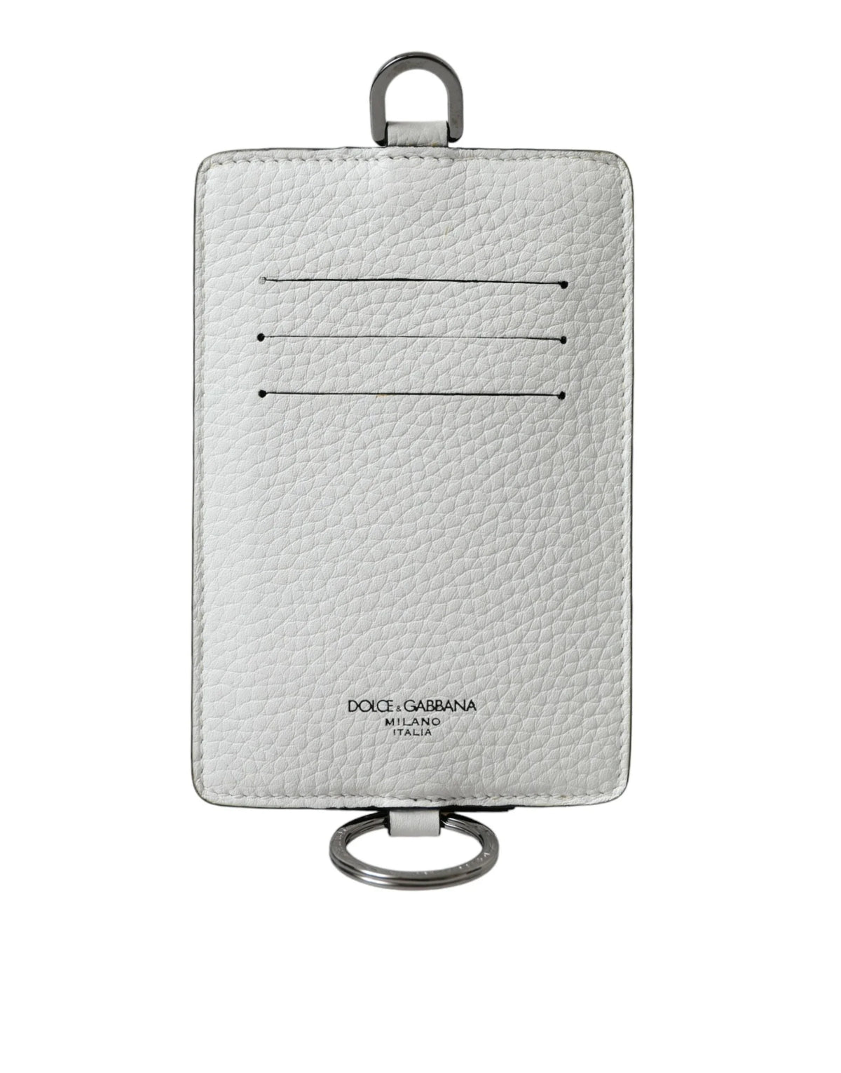 Dolce & Gabbana White Calf Leather Lanyard Logo Card Holder Wallet - Card Cases