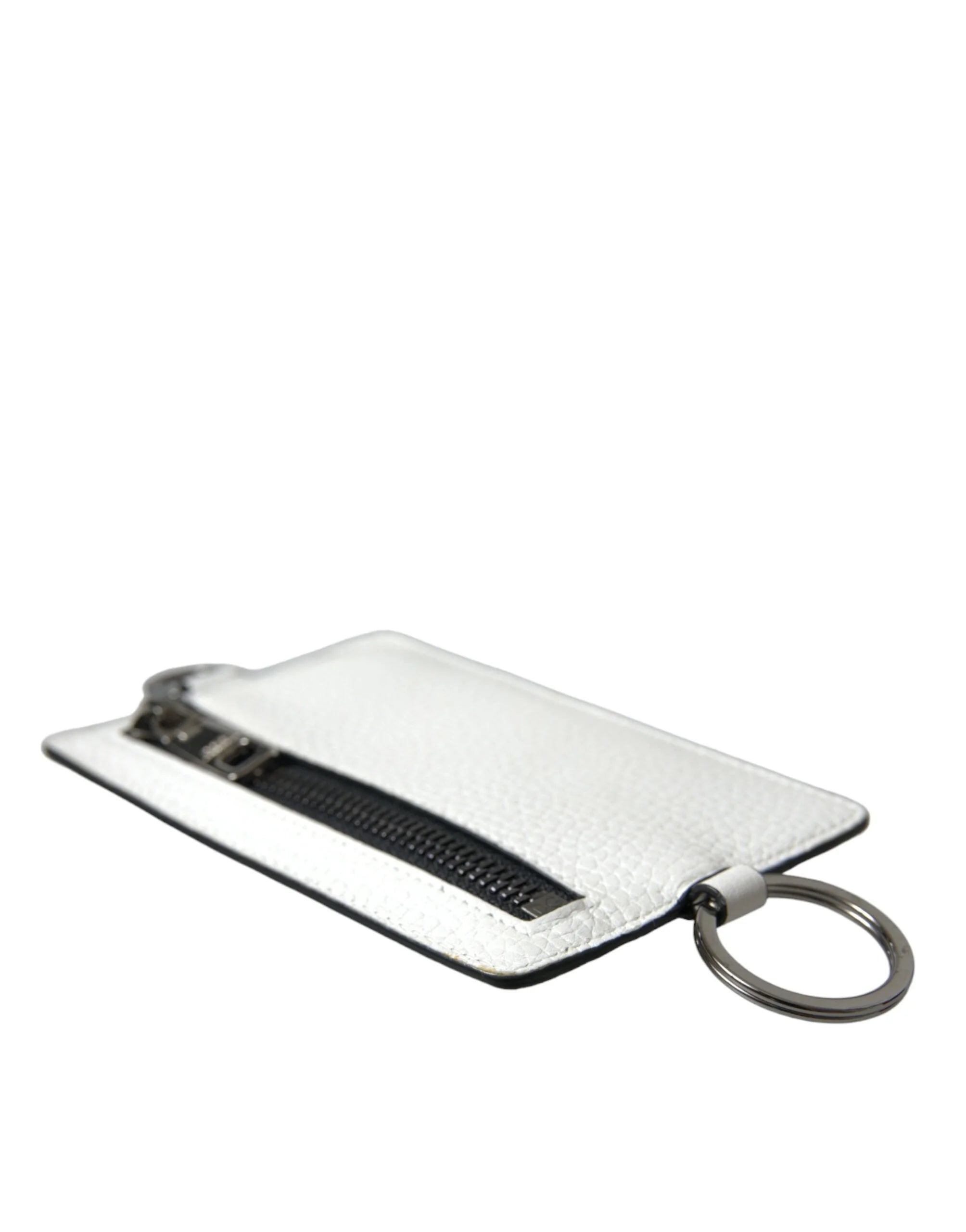 Dolce & Gabbana White Calf Leather Lanyard Logo Card Holder Wallet - Card Cases