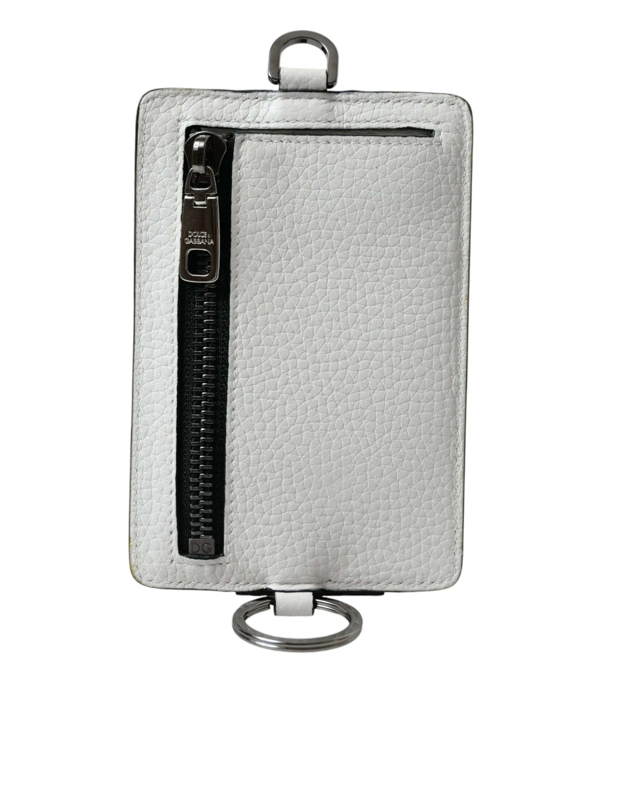 Dolce & Gabbana White Calf Leather Lanyard Logo Card Holder Wallet - Card Cases