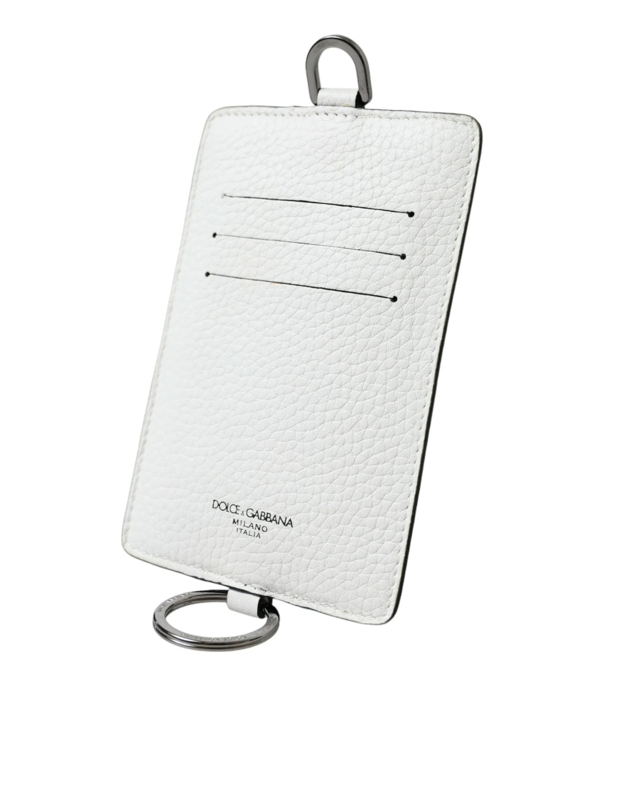 Dolce & Gabbana White Calf Leather Lanyard Logo Card Holder Wallet - Card Cases
