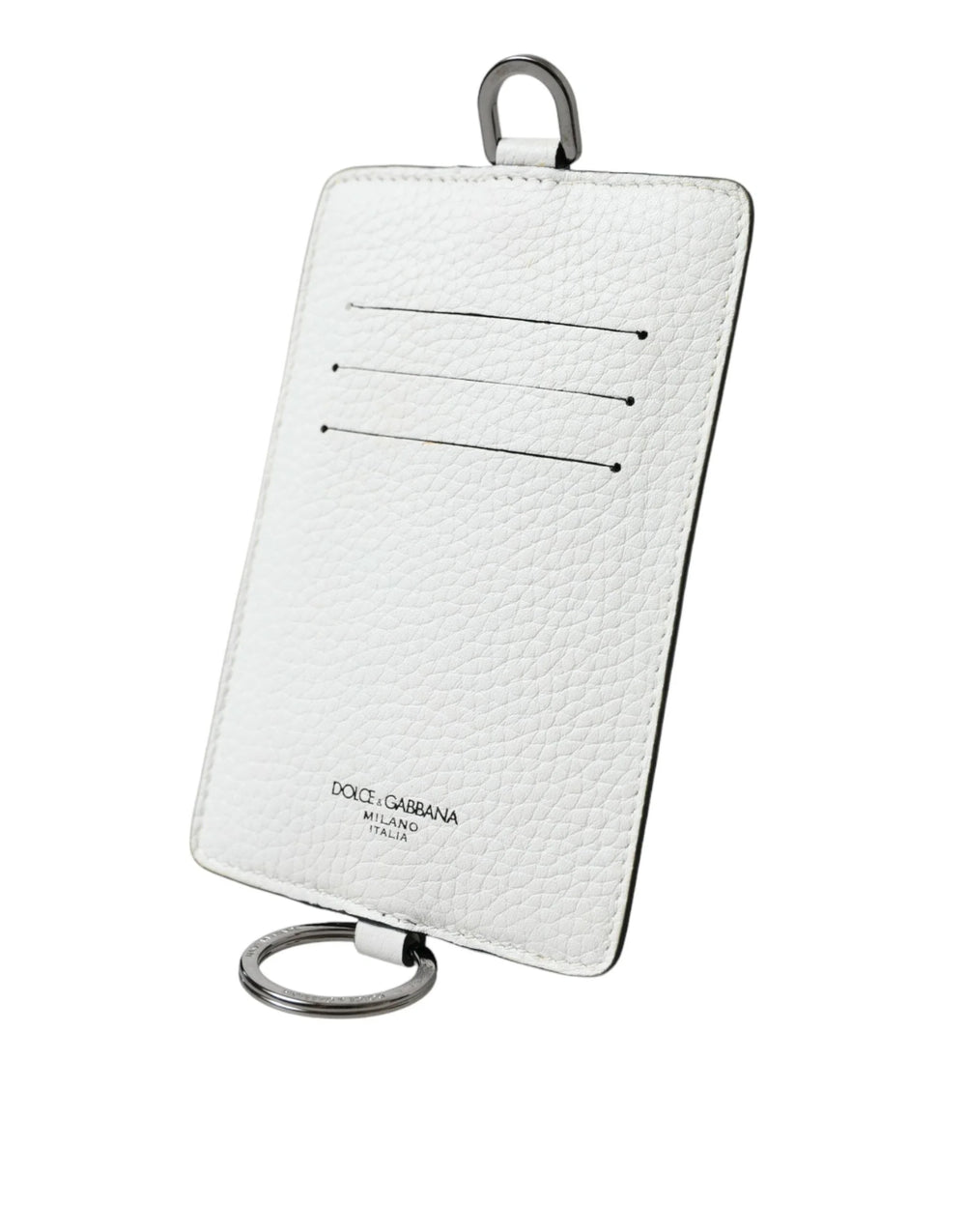 Dolce & Gabbana White Calf Leather Lanyard Logo Card Holder Wallet - Card Cases