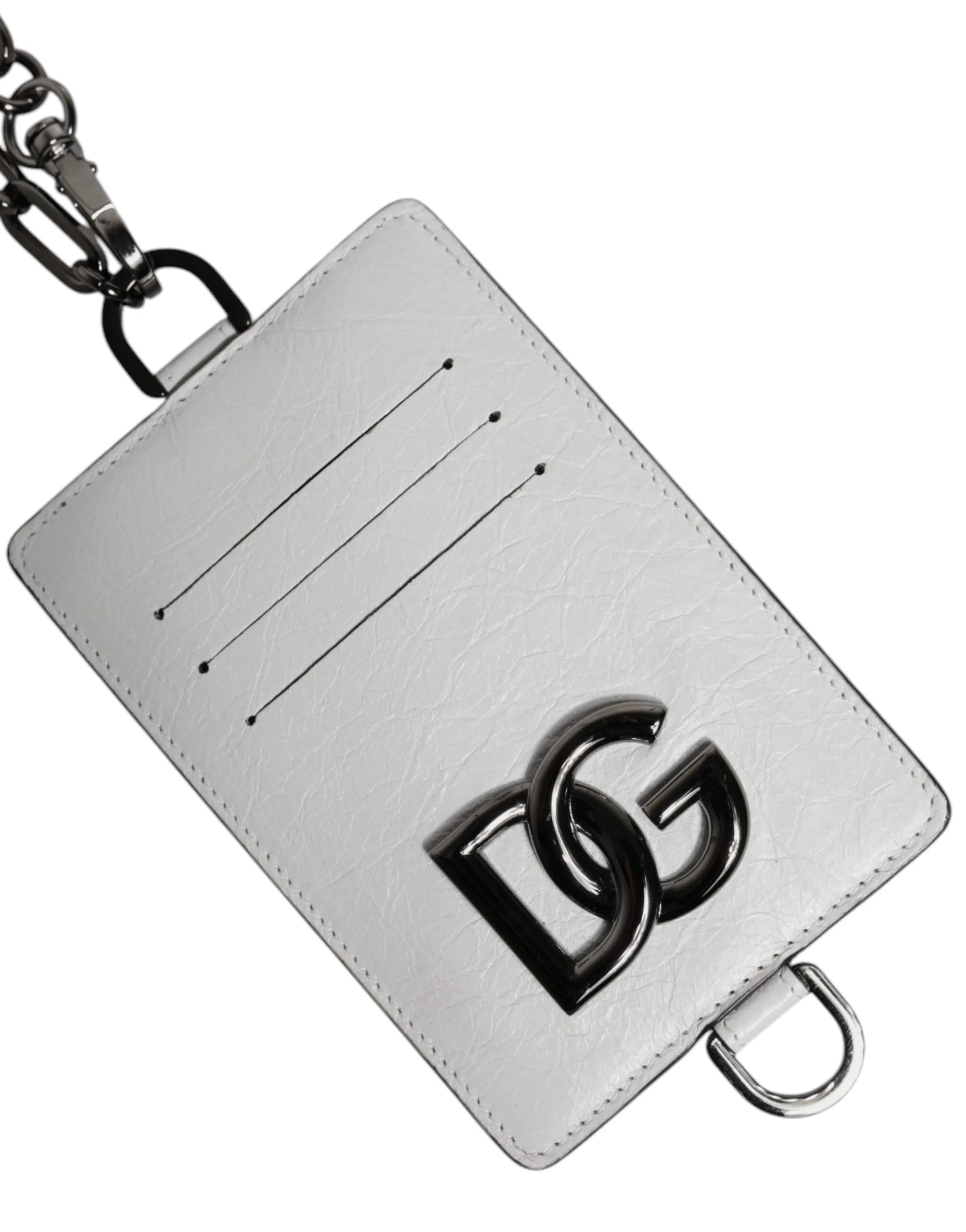 Dolce & Gabbana White Calf Leather Lanyard Logo Card Holder Wallet - Neck Pouches