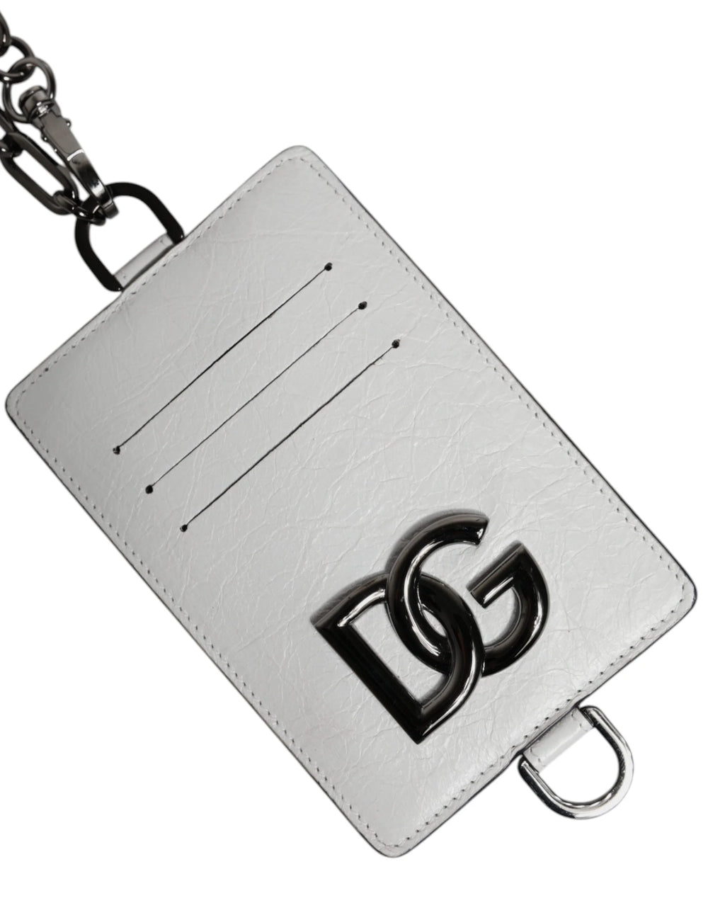 Dolce & Gabbana White Calf Leather Lanyard Logo Card Holder Wallet - Neck Pouches