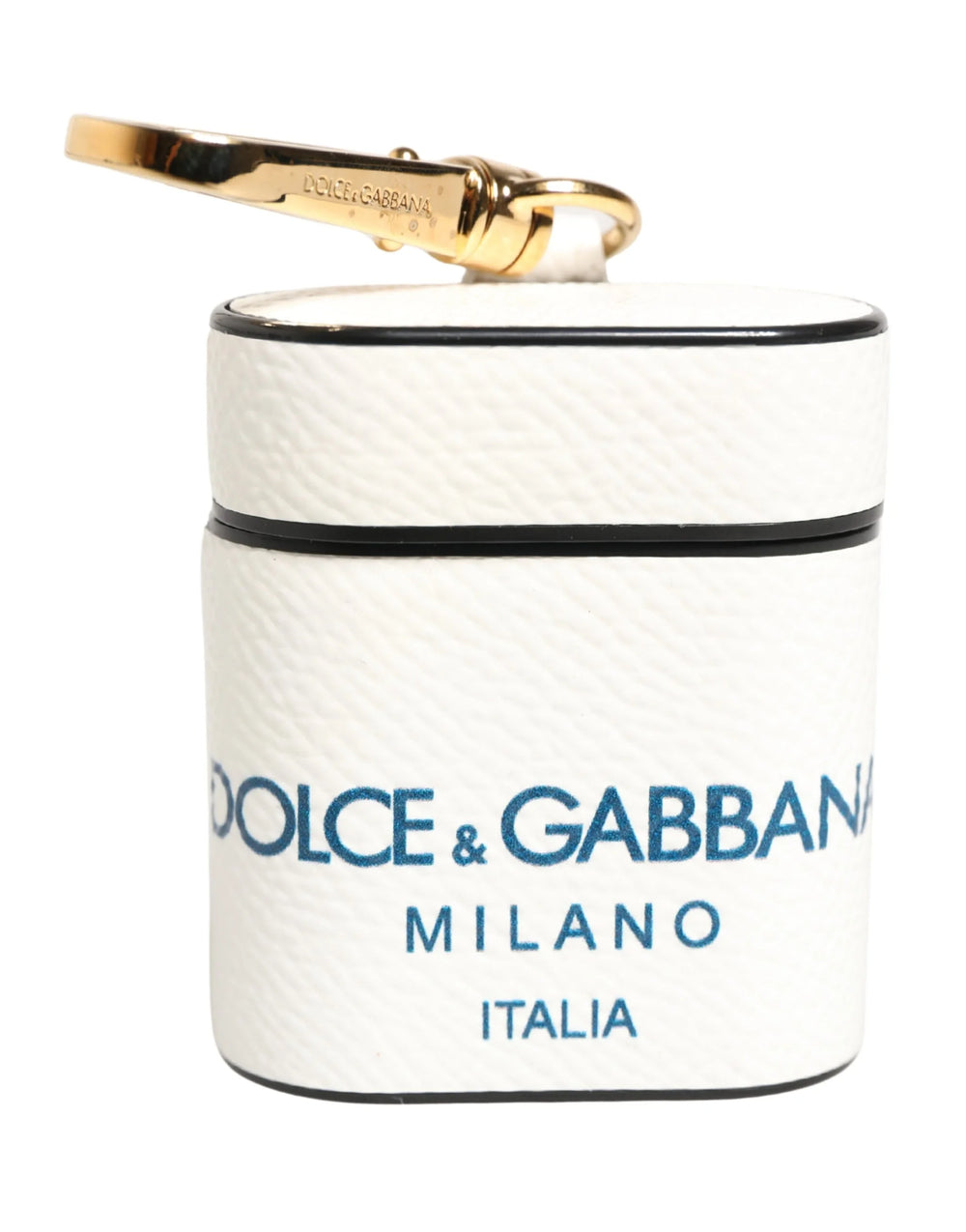 Dolce & Gabbana White Calf Leather Logo Flip Holder Strap Airpods Case
