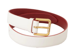 Dolce & Gabbana White Calf Leather Two-Toned Gold Metal Buckle Belt - 70 cm / 28 Inches - Belts