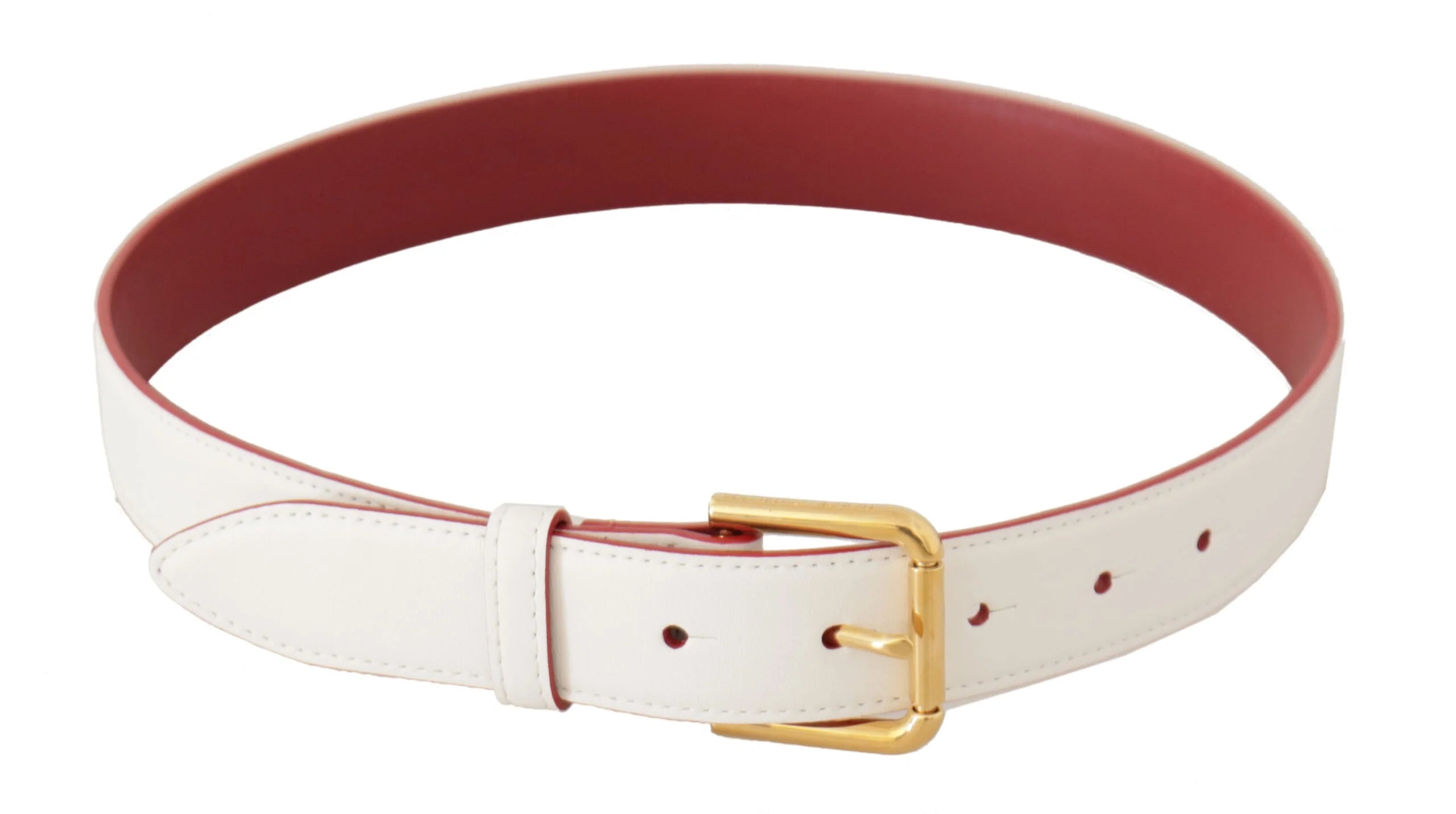 Dolce & Gabbana White Calf Leather Two-Toned Gold Metal Buckle Belt - 70 cm / 28 Inches - Belts