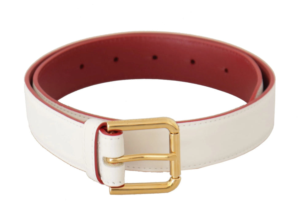 Dolce & Gabbana White Calf Leather Two-Toned Gold Metal Buckle Belt - 70 cm / 28 Inches - Belts