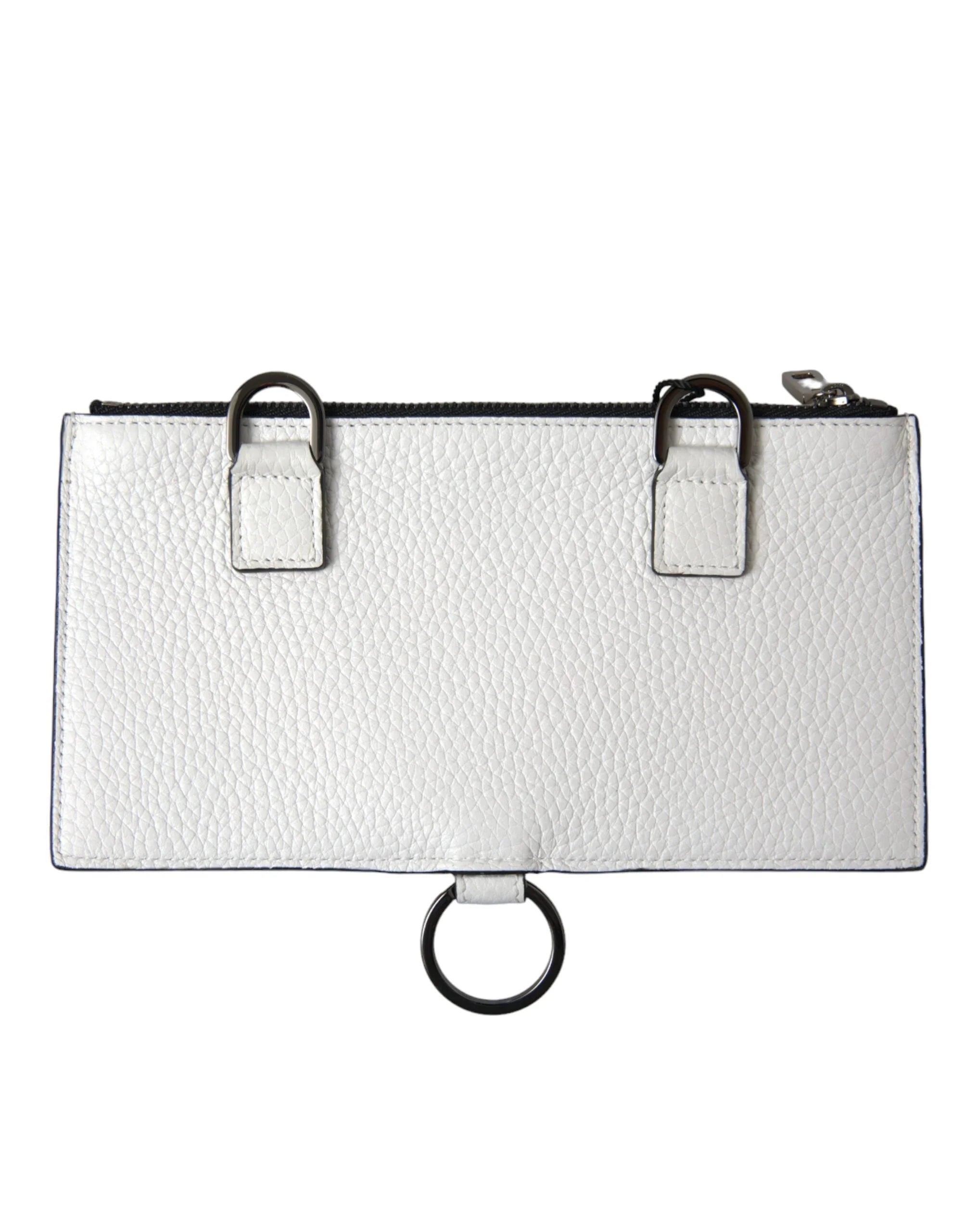 Dolce & Gabbana White Calfskin Leather Large Crossbody Card Holder Wallet - Card Cases