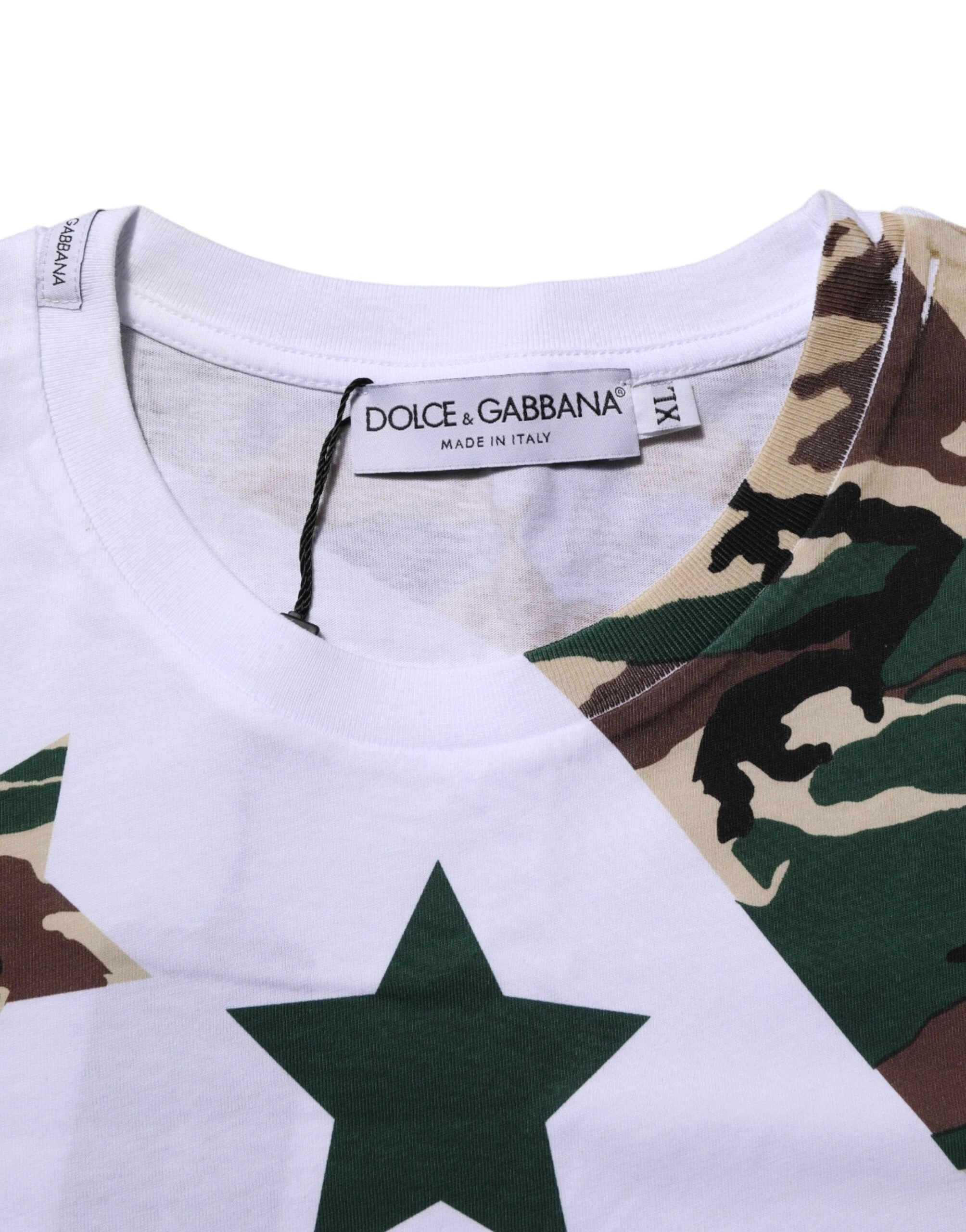 Dolce & Gabbana White Camouflage Cotton Men Crew Neck T-shirt - T-Shirts