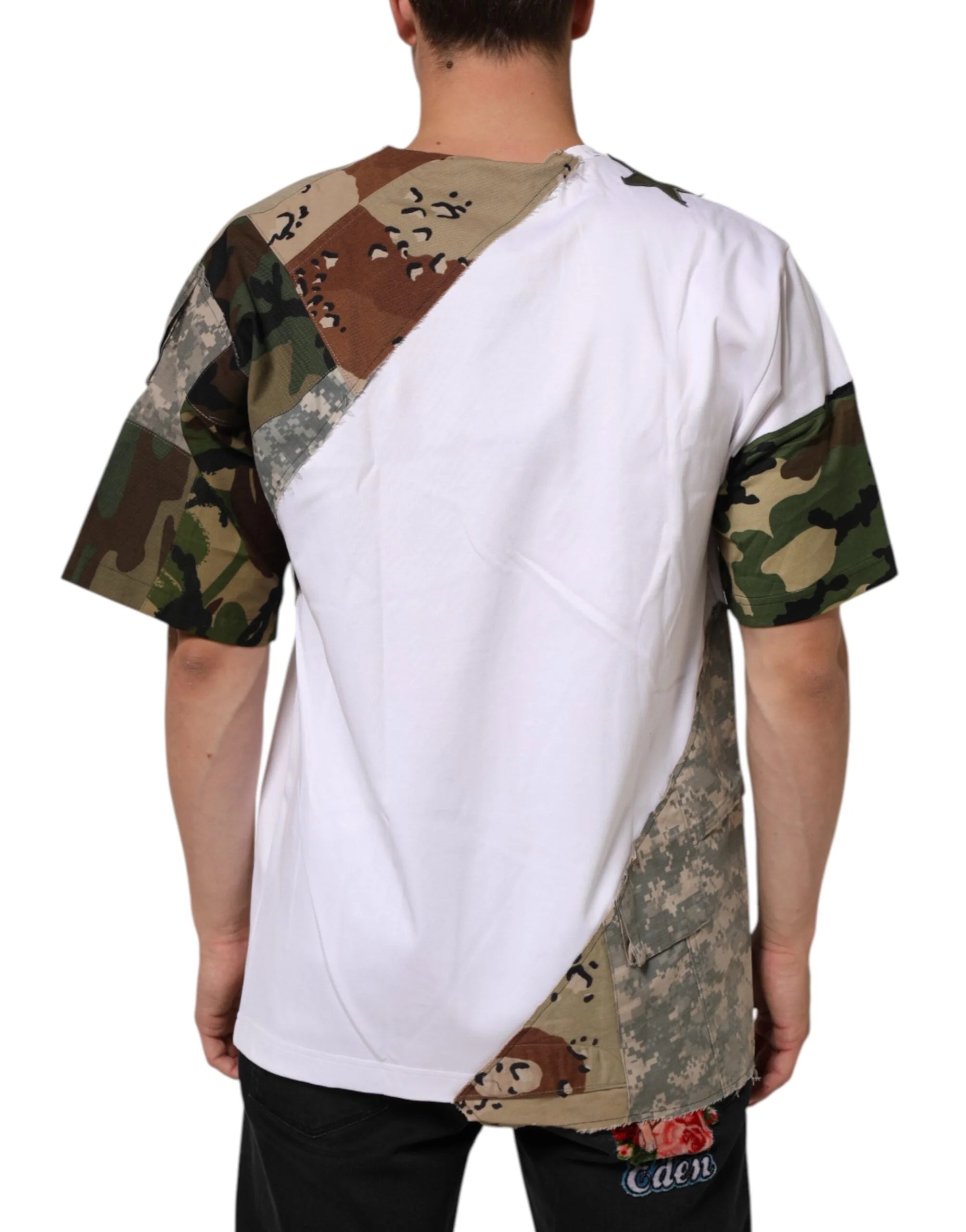 Dolce & Gabbana White Camouflage Patckwork Men Cotton T-shirt - T-Shirts