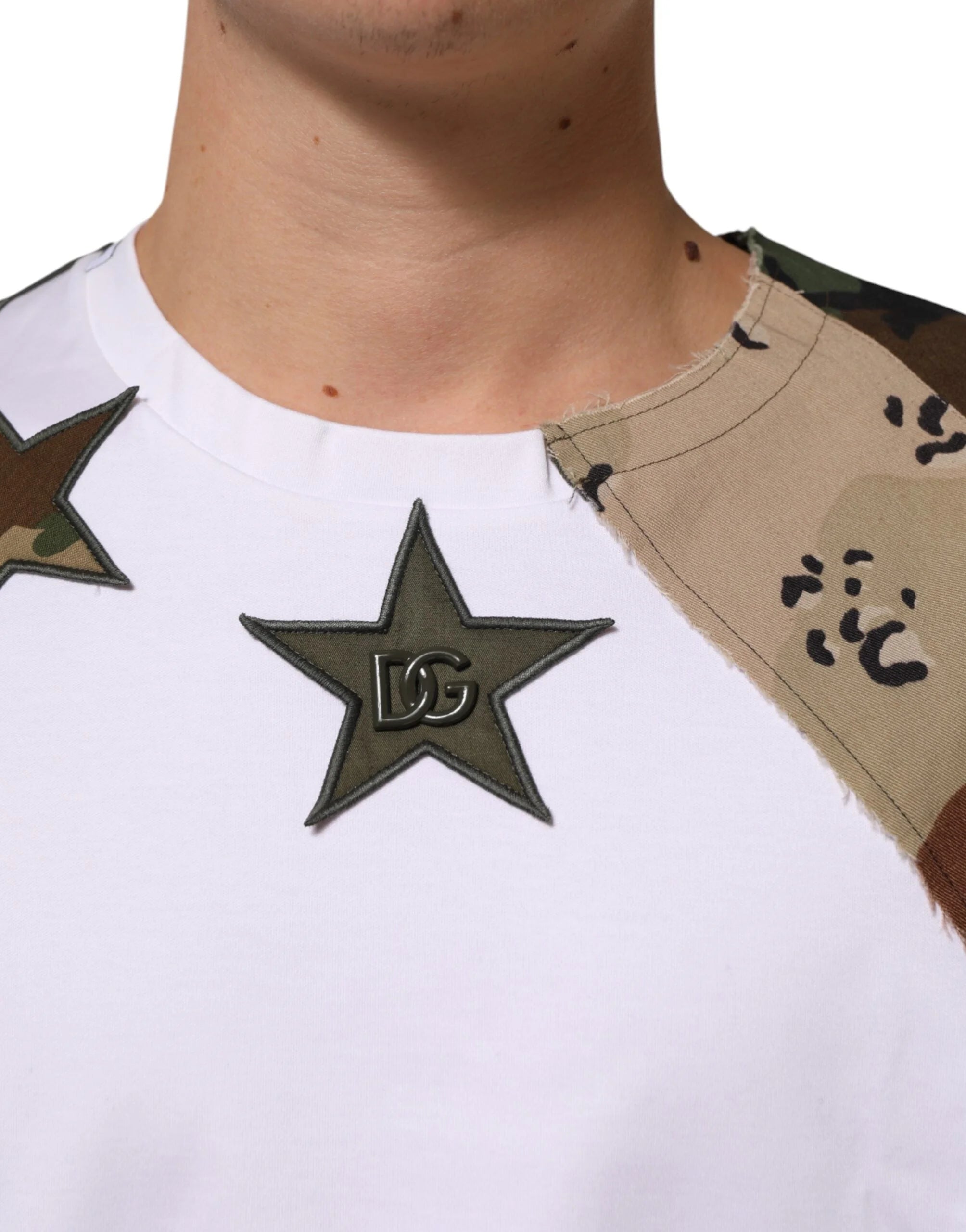 Dolce & Gabbana White Camouflage Patckwork Men Cotton T-shirt - T-Shirts