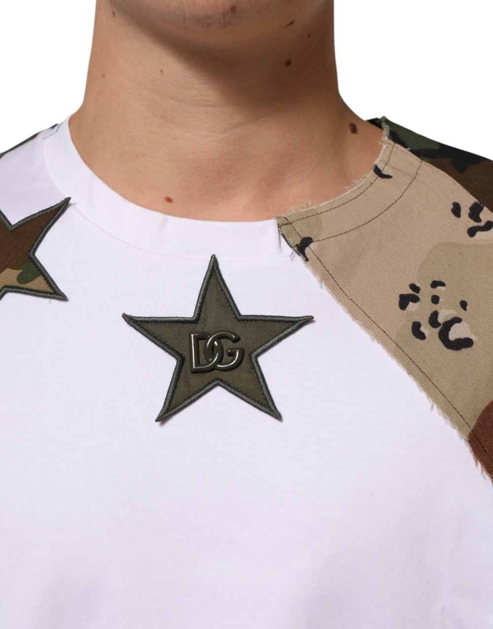 Dolce & Gabbana White Camouflage Patckwork Men Cotton T-shirt - T-Shirts