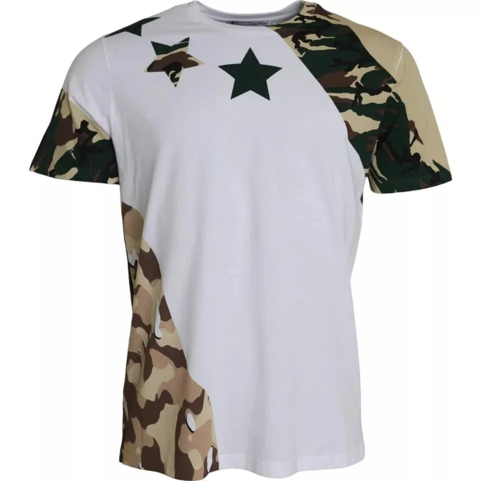 Dolce & Gabbana White Camouflage Stars Crew Neck Men T-shirt - IT50 | L - T-Shirts