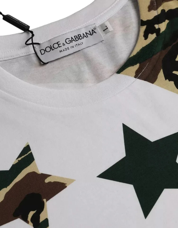Dolce & Gabbana White Camouflage Stars Crew Neck Men T-shirt - IT50 | L - T-Shirts