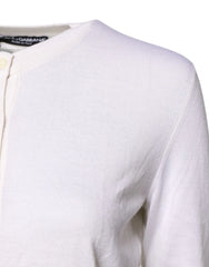 Dolce & Gabbana White Cashmere Crew Neck Top Cardigan Sweater - IT42|M - Cardigans