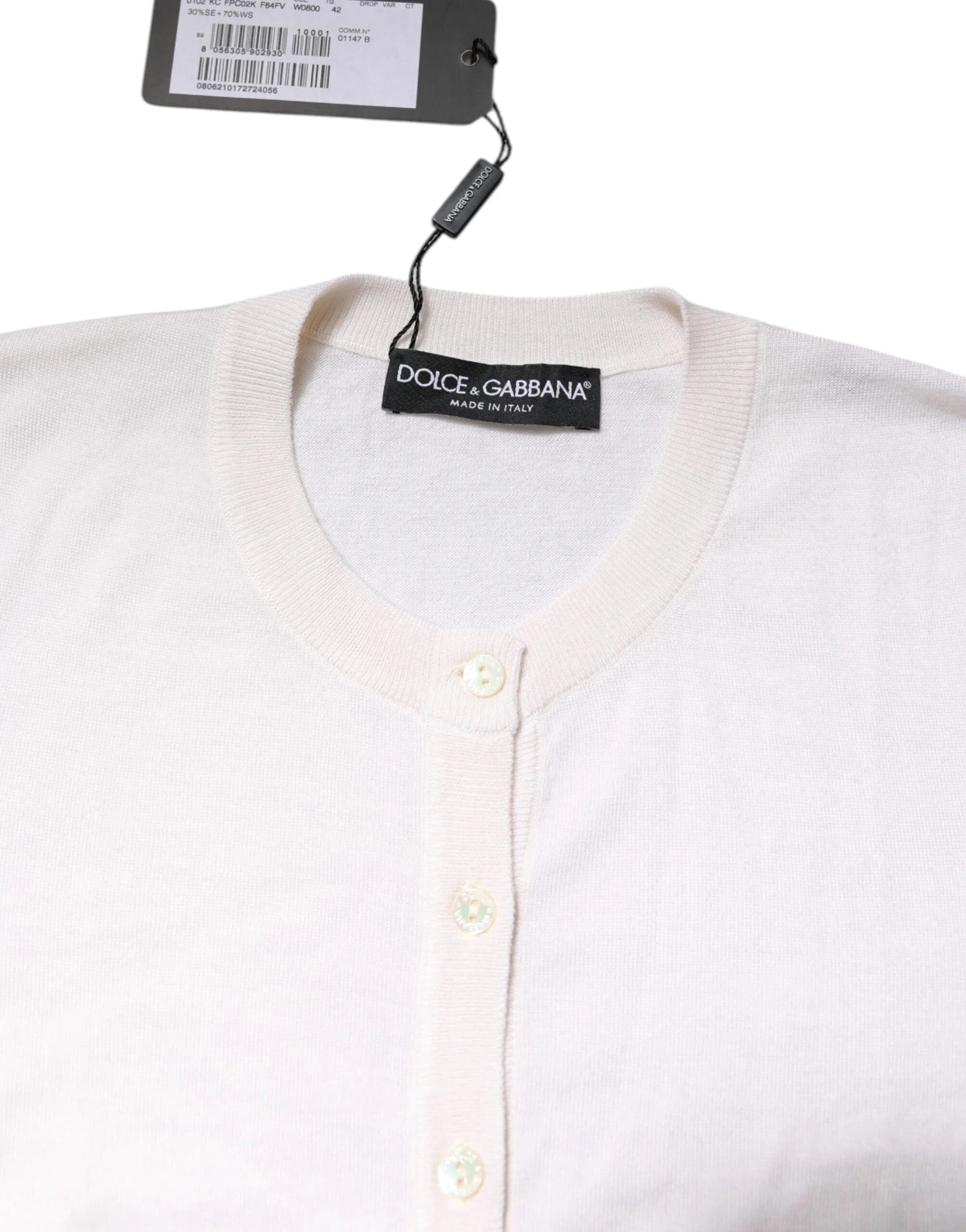 Dolce & Gabbana White Cashmere Crew Neck Top Cardigan Sweater - IT42|M - Cardigans