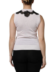 Dolce & Gabbana White Cashmere Floral Lace Detailing Tank Top - IT38 | XS - Tank Tops